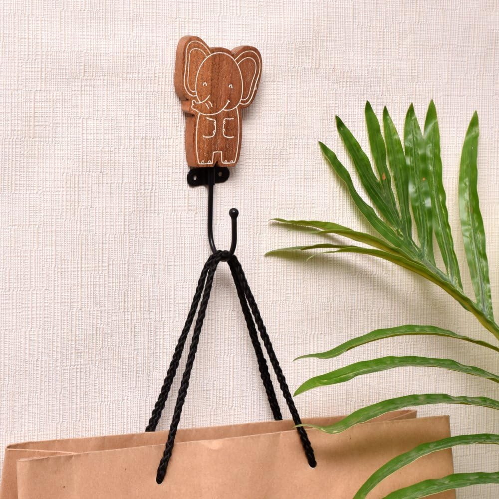 Indian Shelf 3 Piece Elephant Wall Hook Set 1