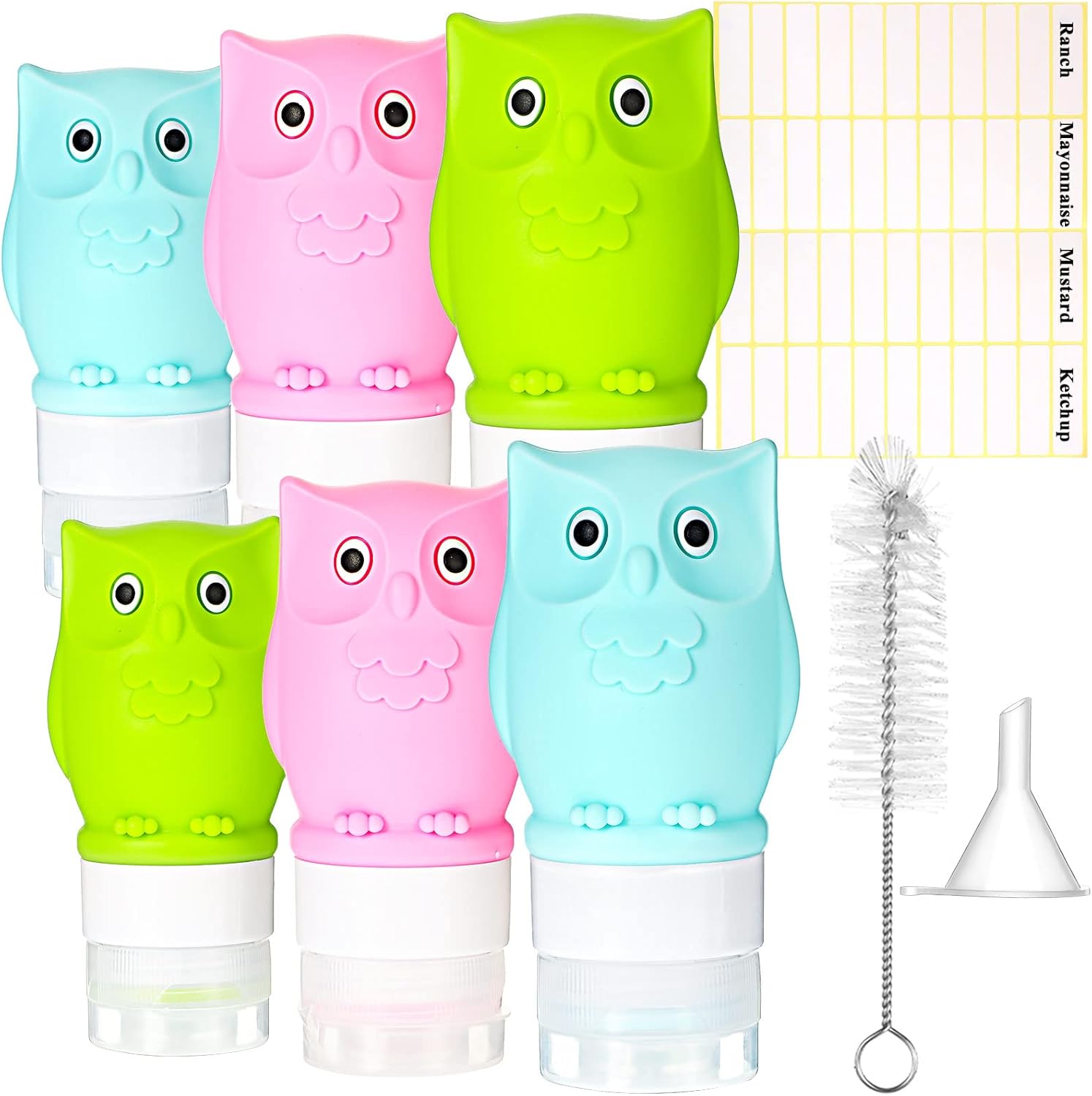 Meanplan 6-Pack Silicone Condiment Squeeze Bottles with Brush and Labels