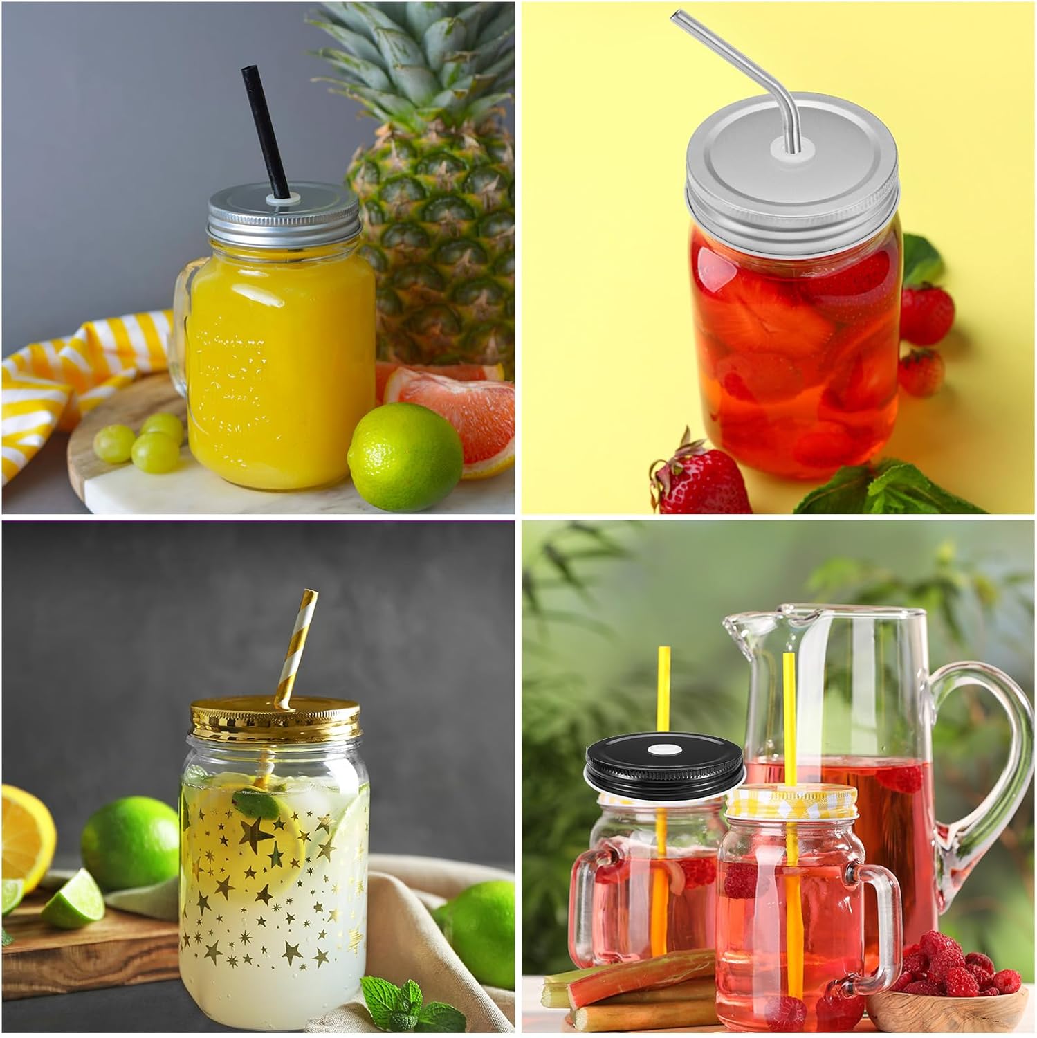 Uxcell 13pcs Stainless Steel Mason Jar Lids with Straw Hole 1