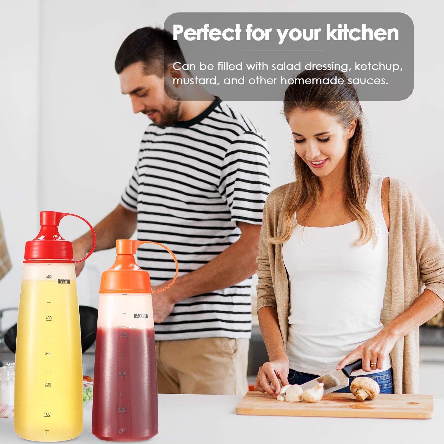 Ondiomn Condiment Squeeze Bottles 3-Pack Wide Mouth BPA Free