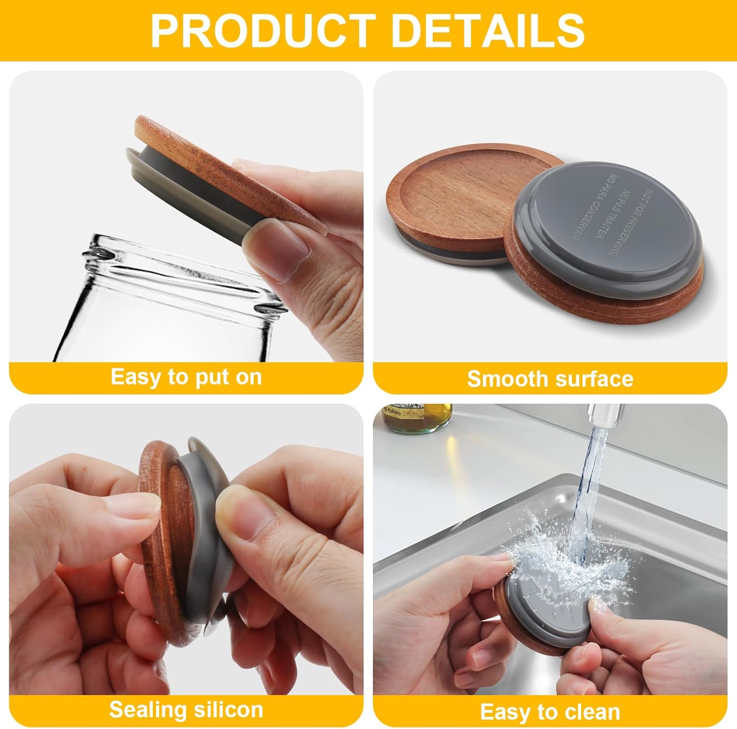 VinBee 6-Pack Reusable Wooden Mason Jar Lids