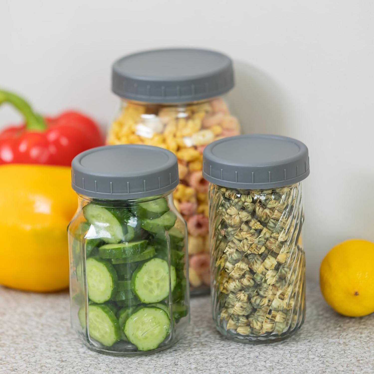 14-Pack Gray Plastic Mason Jar Lids with Silicone Rings
