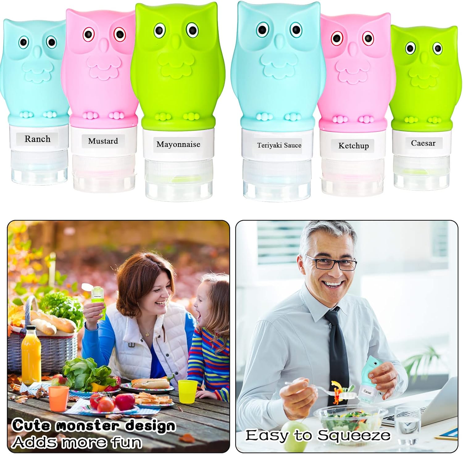 Meanplan 6-Pack Silicone Condiment Squeeze Bottles with Brush and Labels