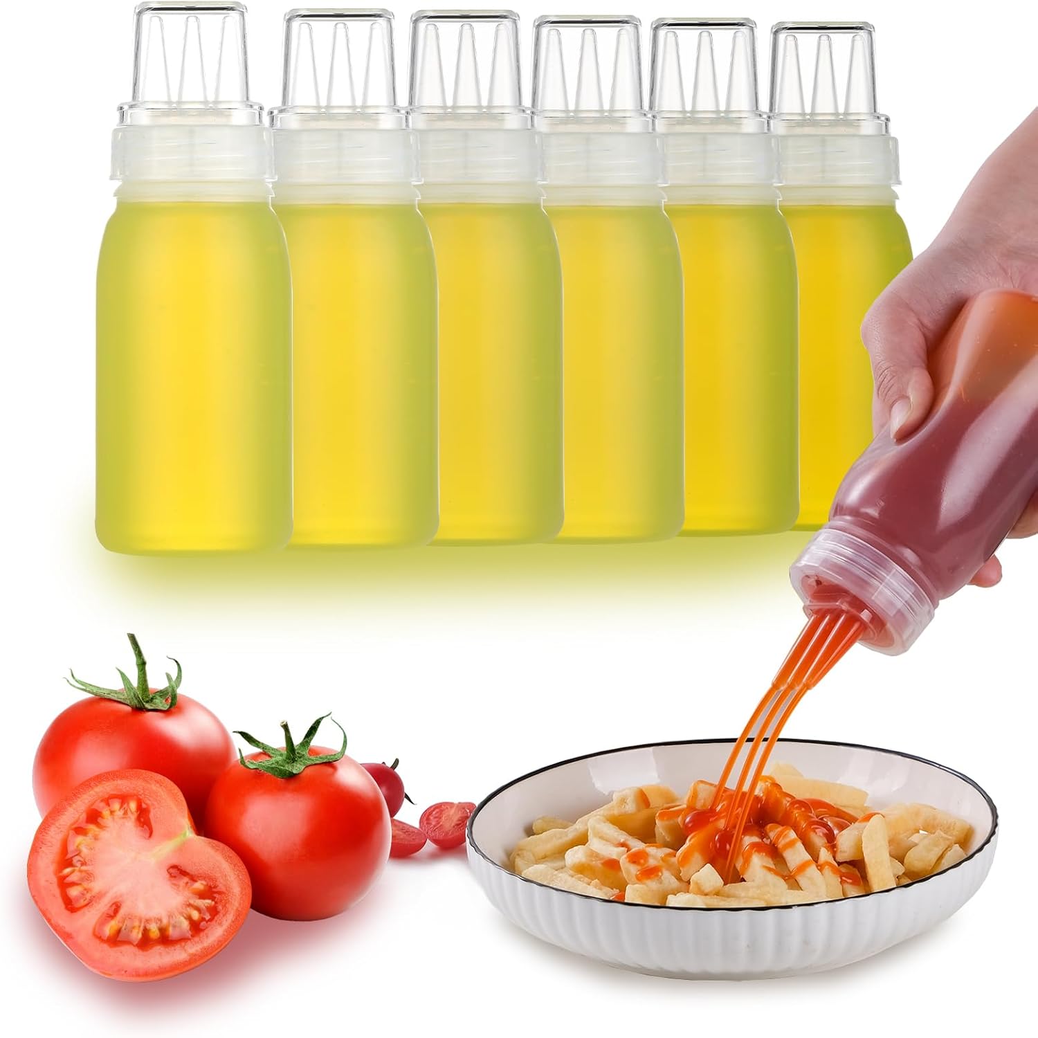 RAMFIYN 6 Pack 3-Hole Nozzle Squeeze Bottles for Condiments