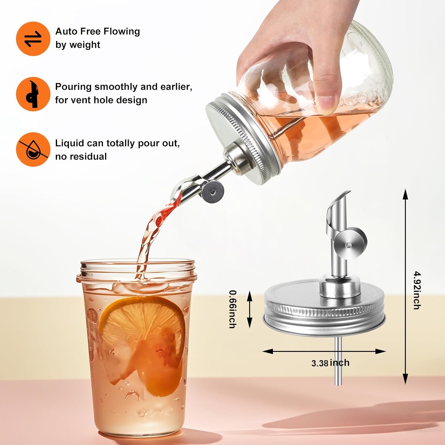 Auto-locking Flip Salad Dressing Dispenser Spouts for Mason Jars Silver