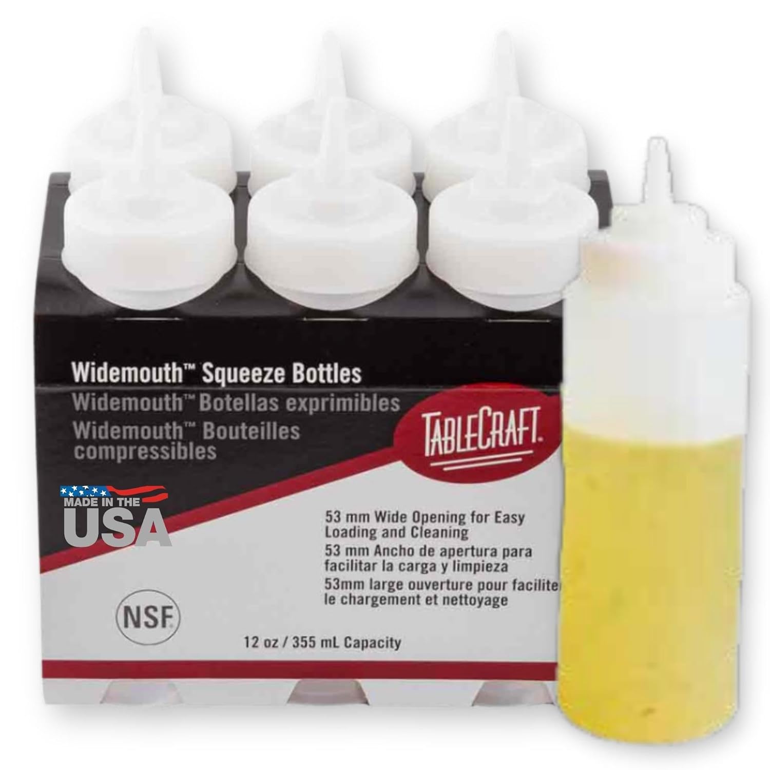 TableCraft C11253C Condiment Squeeze Bottles 12 Ounces White Pack of 6