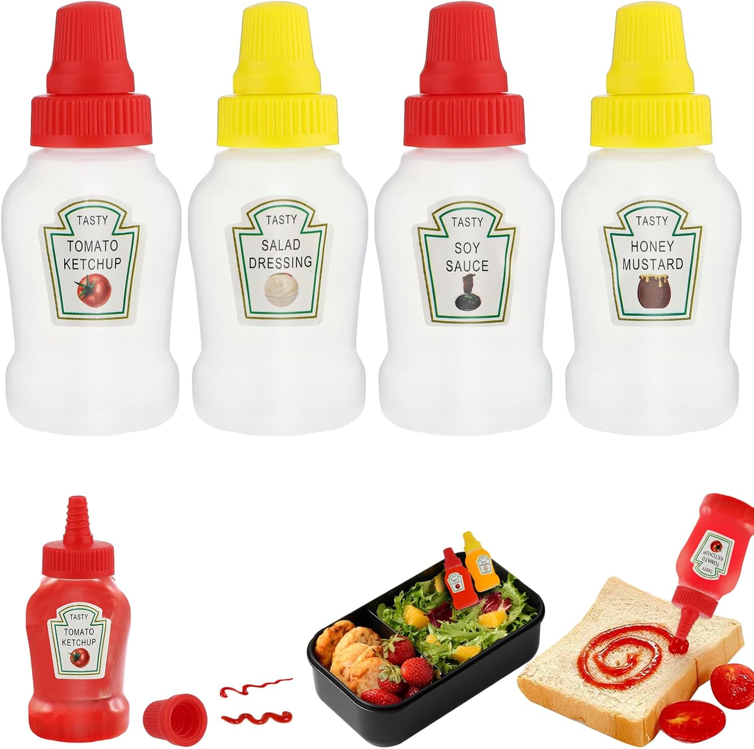 Andibro 4Pcs Mini Ketchup Bottles 23ml Refillable Condiment Containers