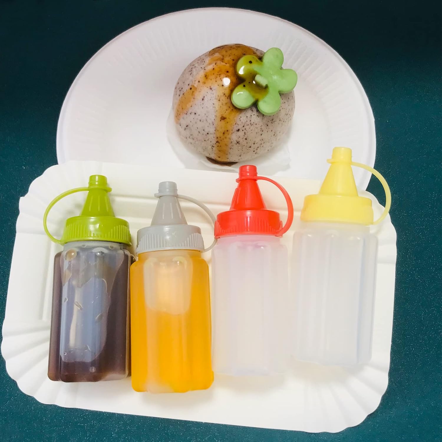 HYMAOME 4pcs Mini Condiment Squeeze Bottles for Lunch Travel