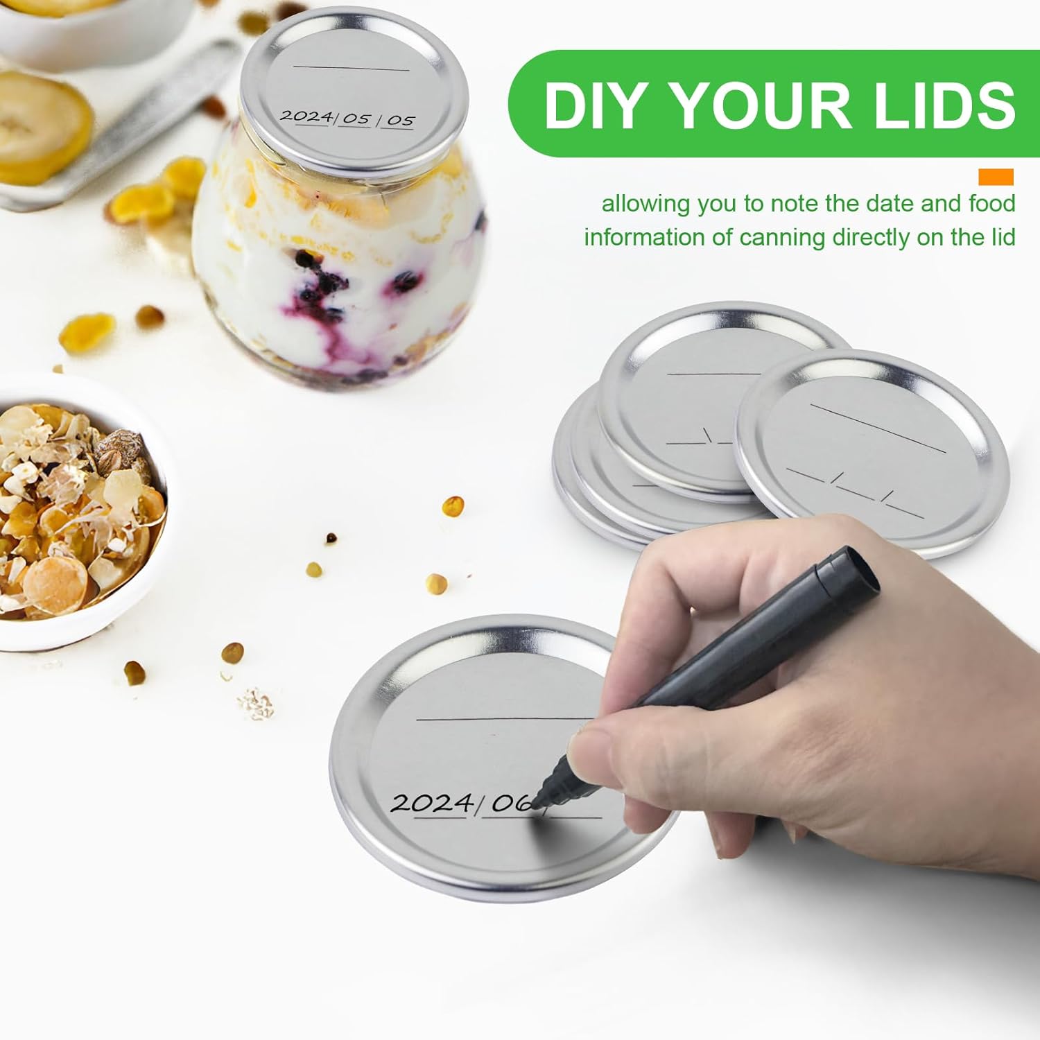 100 Pcs Canning Lids with Food Grade Silicone Seal