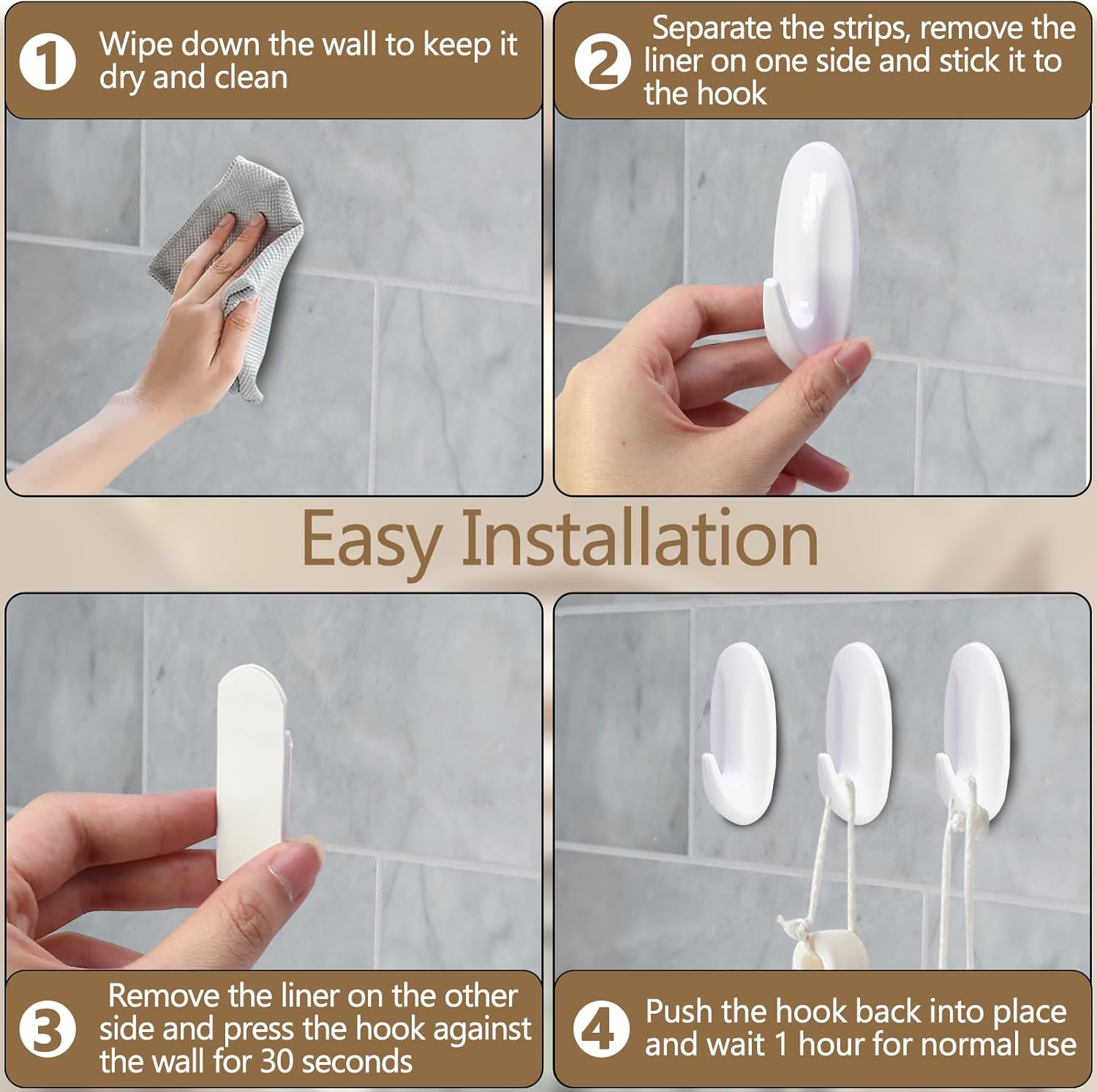 6 Pack Medium Utility Hooks Damage Free Self Adhesive Heavy Duty