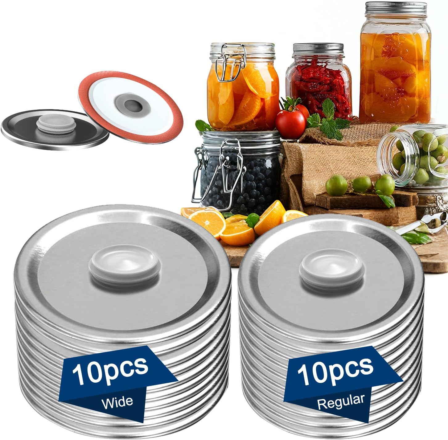 KIMTOUL Canning Lids 10 Pcs 276 in 339 in with Silicone Plugs