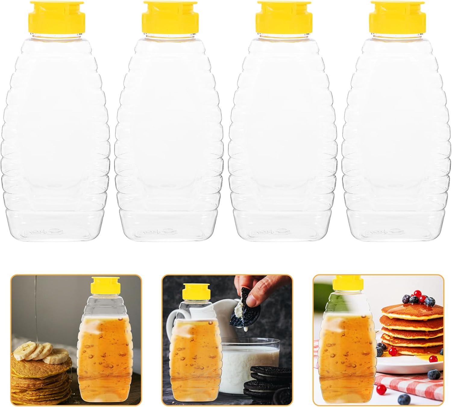 18Oz Squeeze Honey Jars with Flip Lids - 4 Pack