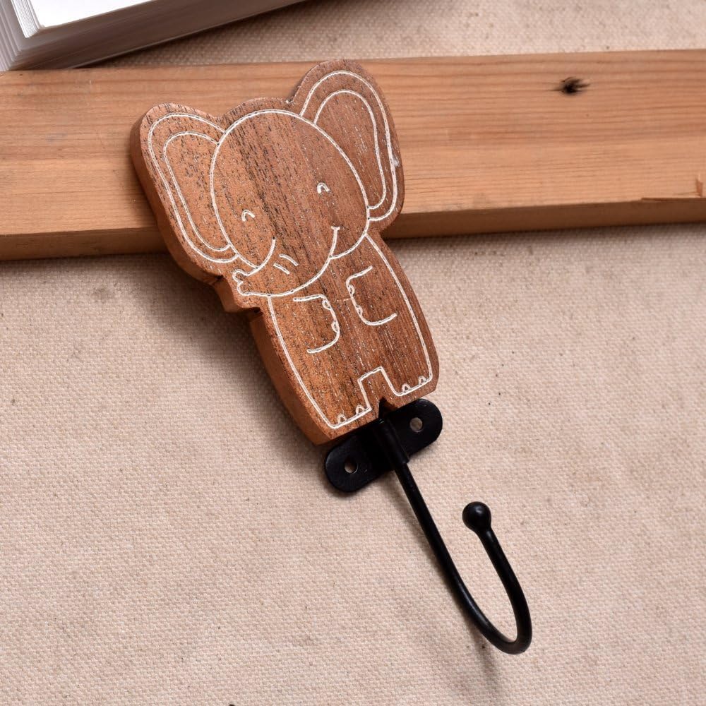 Indian Shelf 3 Piece Elephant Wall Hook Set 1