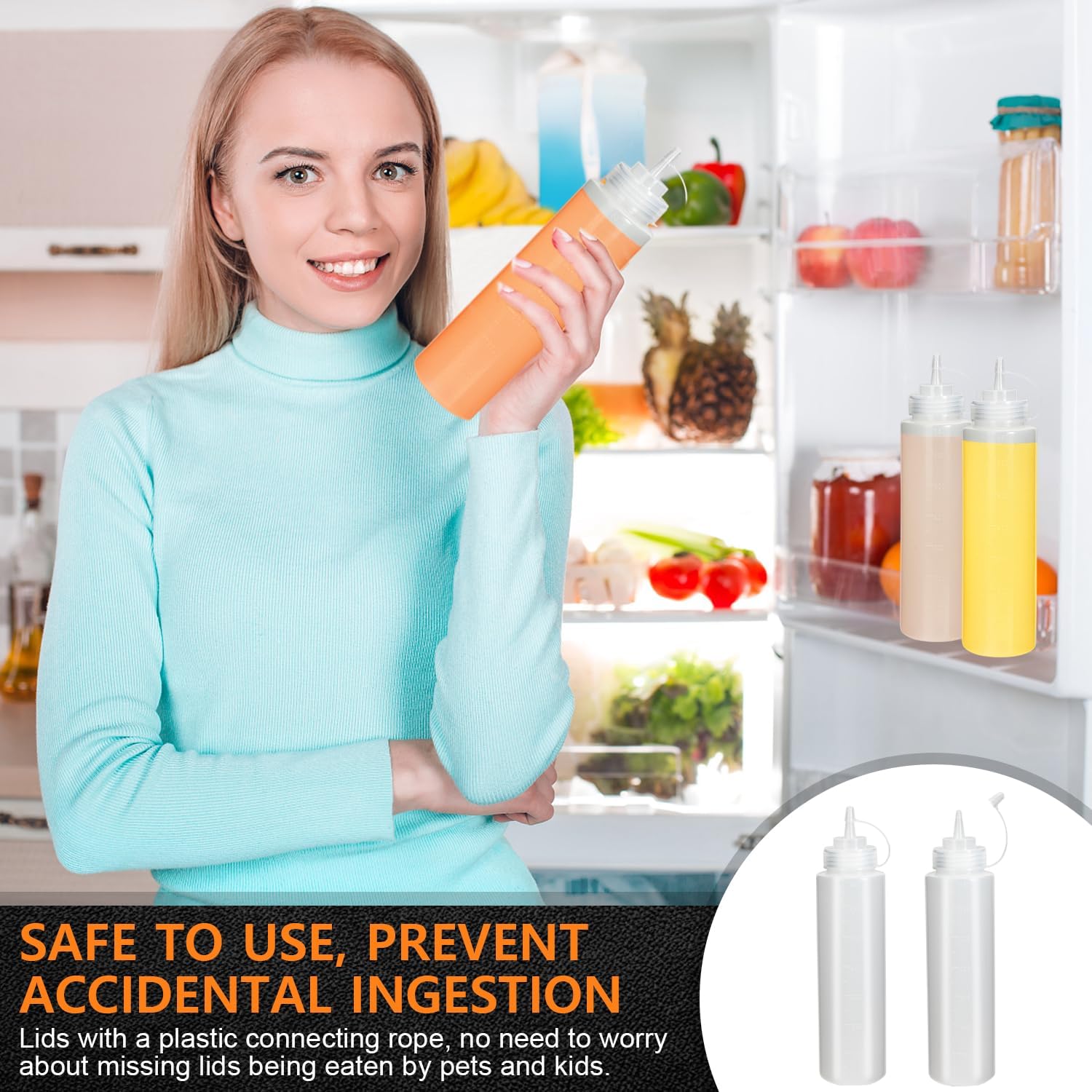 OAMCEG 3 Pack 24 Oz Ketchup Squeeze Bottles with BPA Free Discrete Measurements