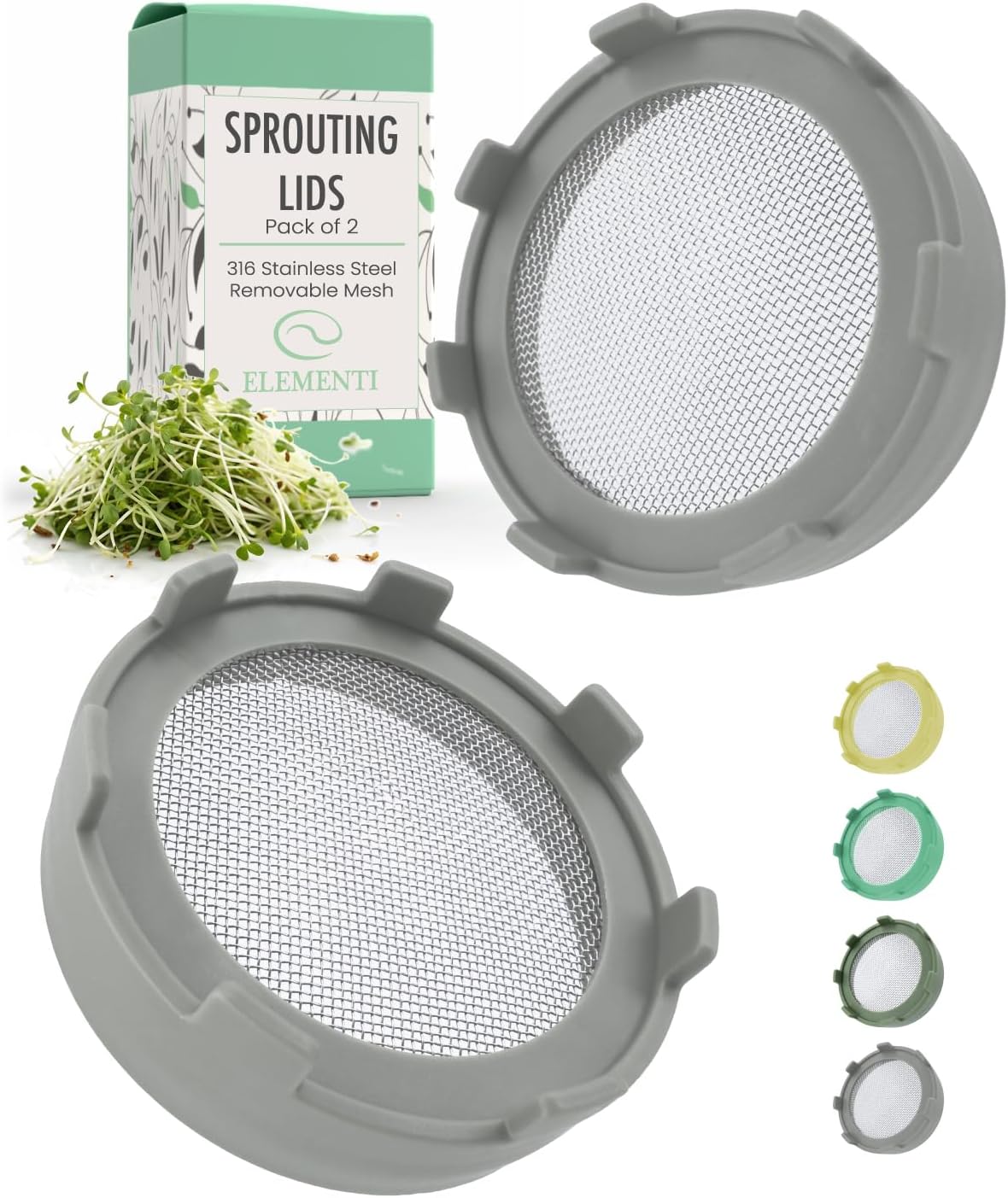 Elementi Sprouting Lids for Mason Jars Set of 2
