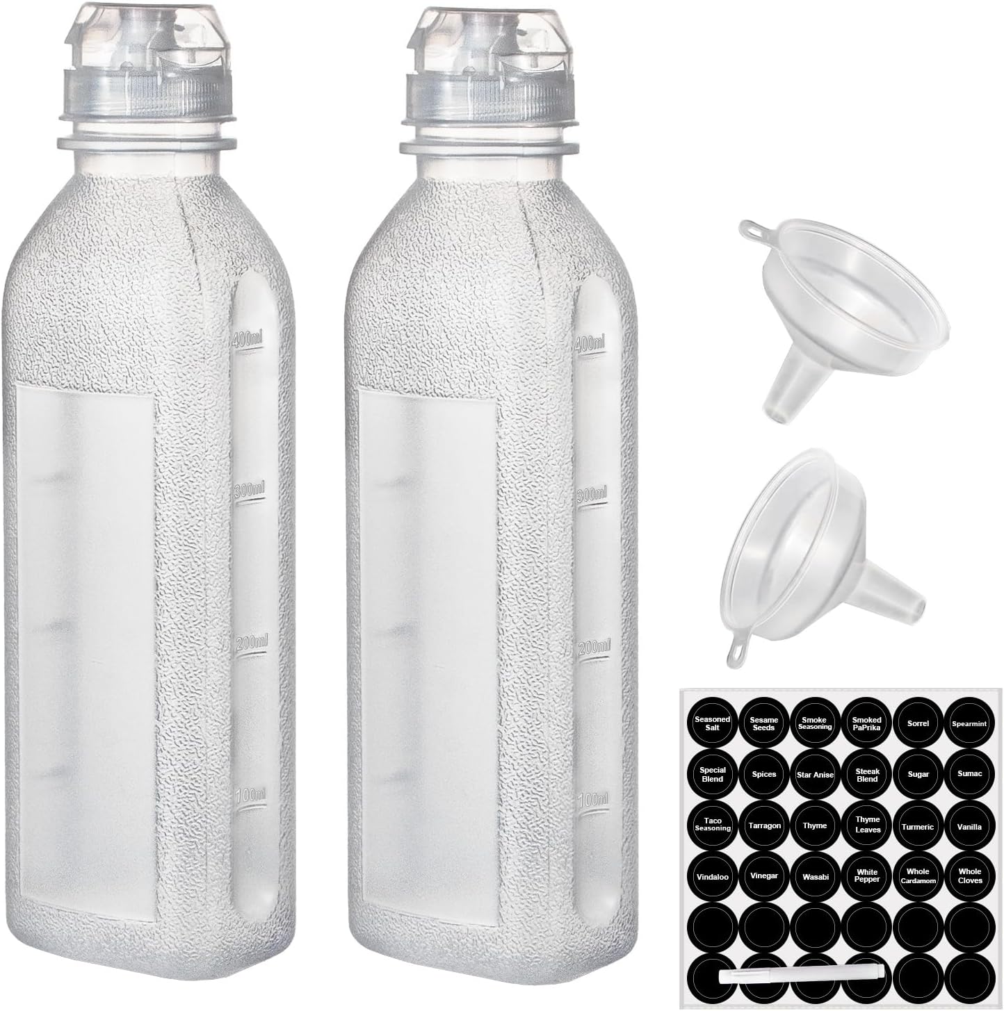 Uceoo 2 Pack Condiment Squeeze Bottles with Funnels and Labels