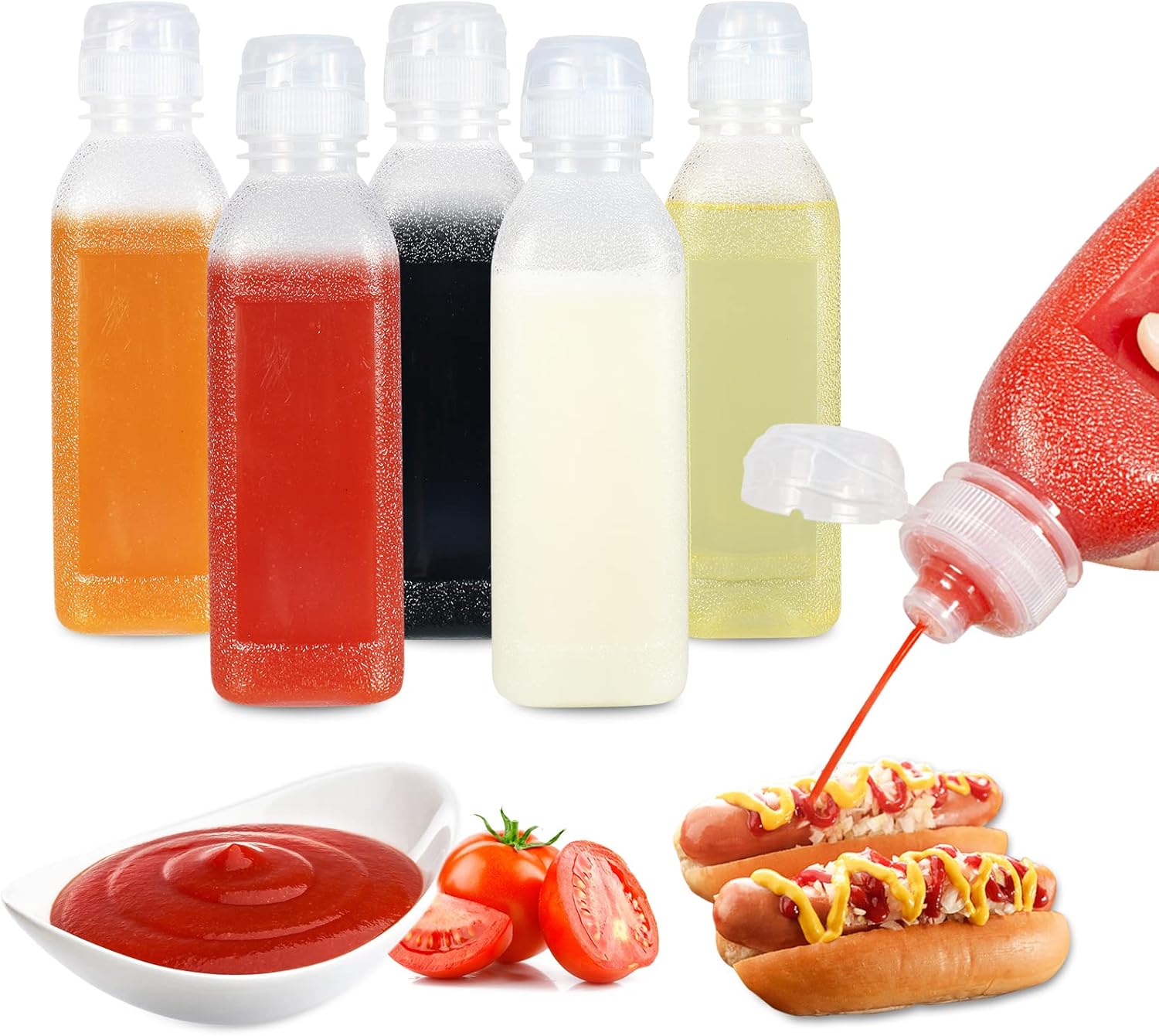 EPIPHANY 10 Oz Condiment Squeeze Bottles Set Of 5 With Flip Top Cap