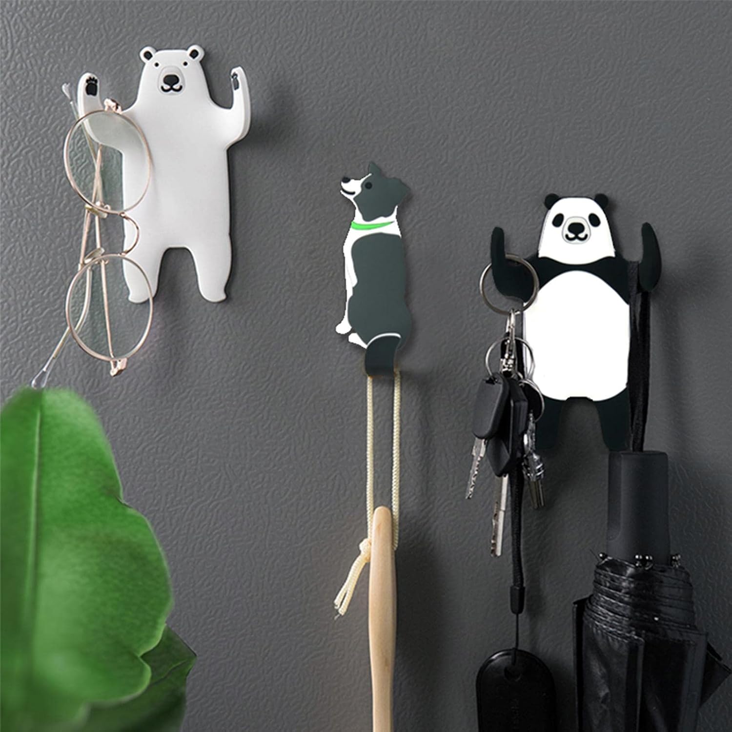 YISTOS Cute Animal Wall Hooks 3Pcs Cat Dog Adhesive White