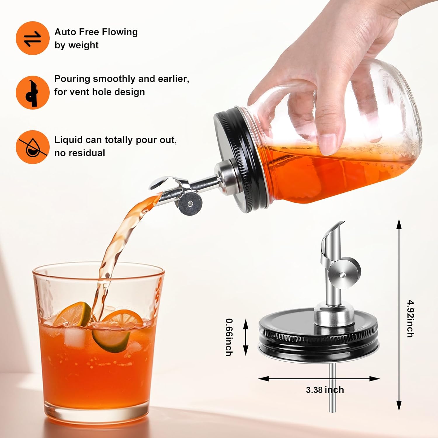 Auto Flip Dispenser Spouts for 338 Inch Mason Jars Black