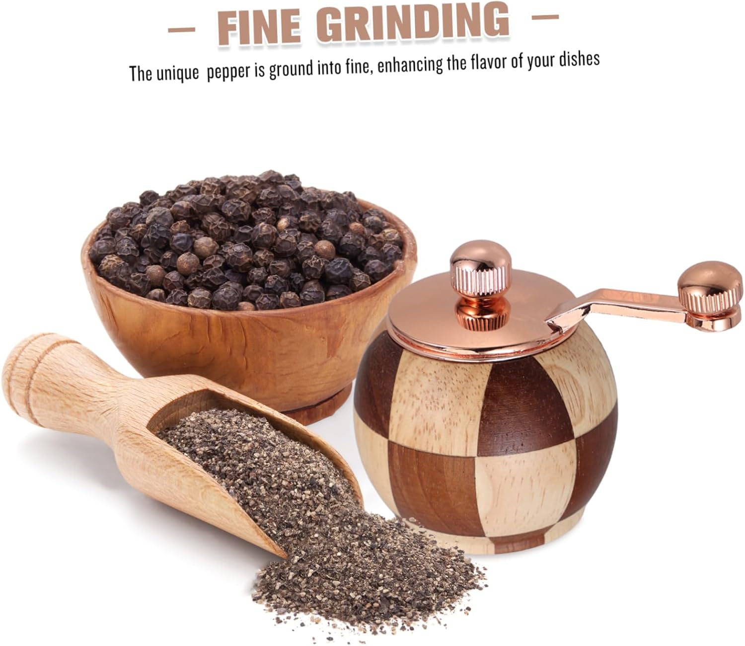 Manual Crank Wooden Pepper Grinder Set with Box