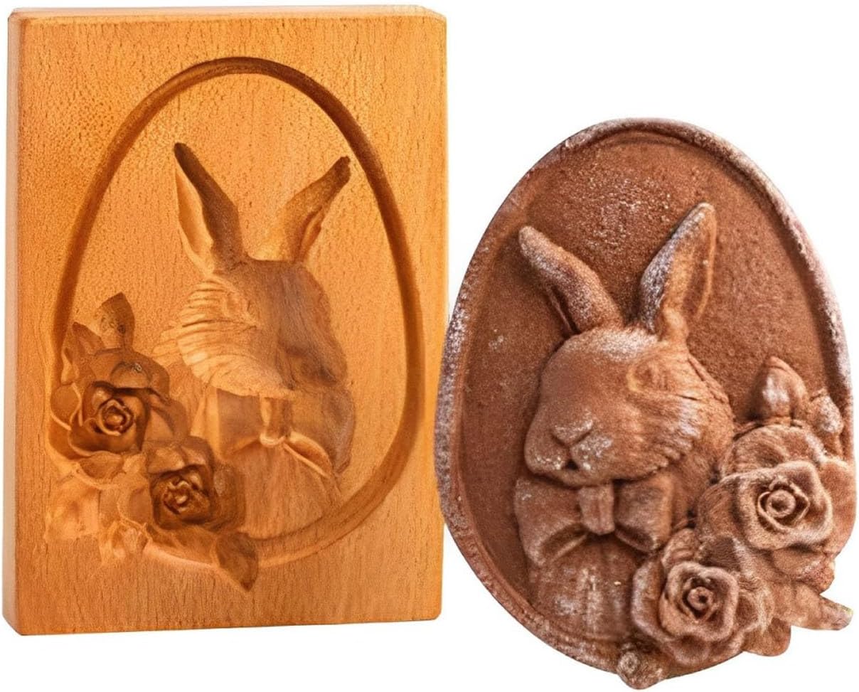 Wooden Cookie Molds with 3D Carved Shapes for Baking