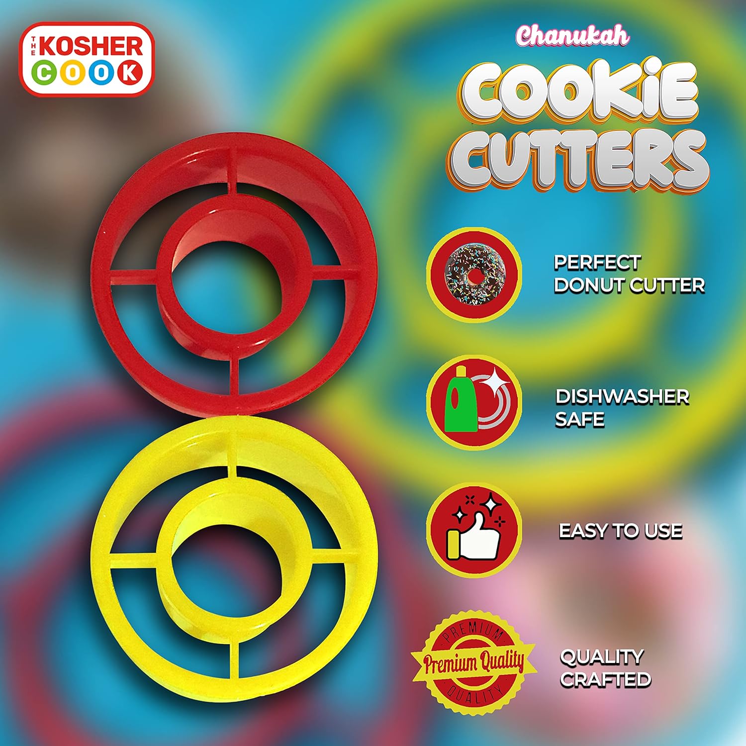 Hanukkah Cookie Cutters - 2 Piece Plastic Donut Cutter Set