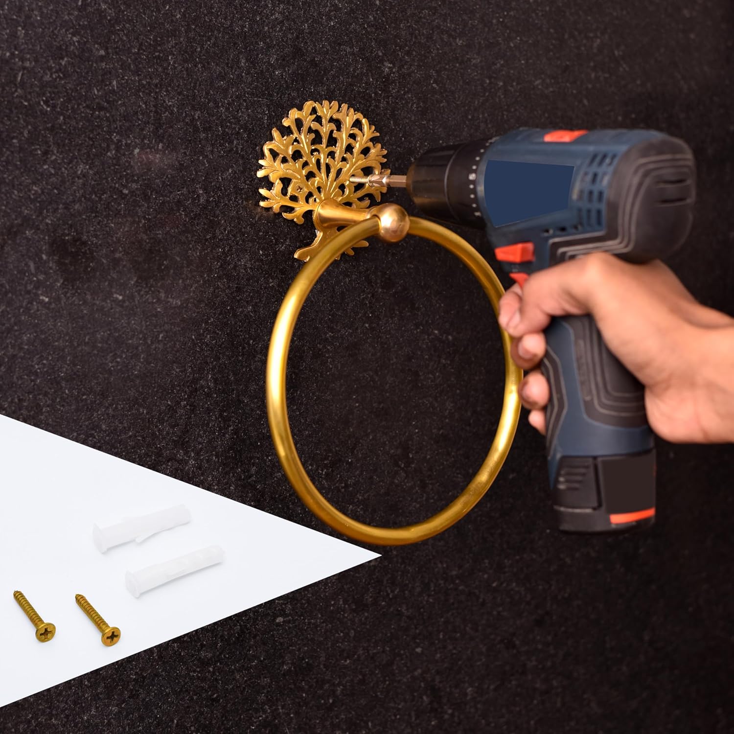 IndianShelf Premium Tree Design Brass Towel Ring 1