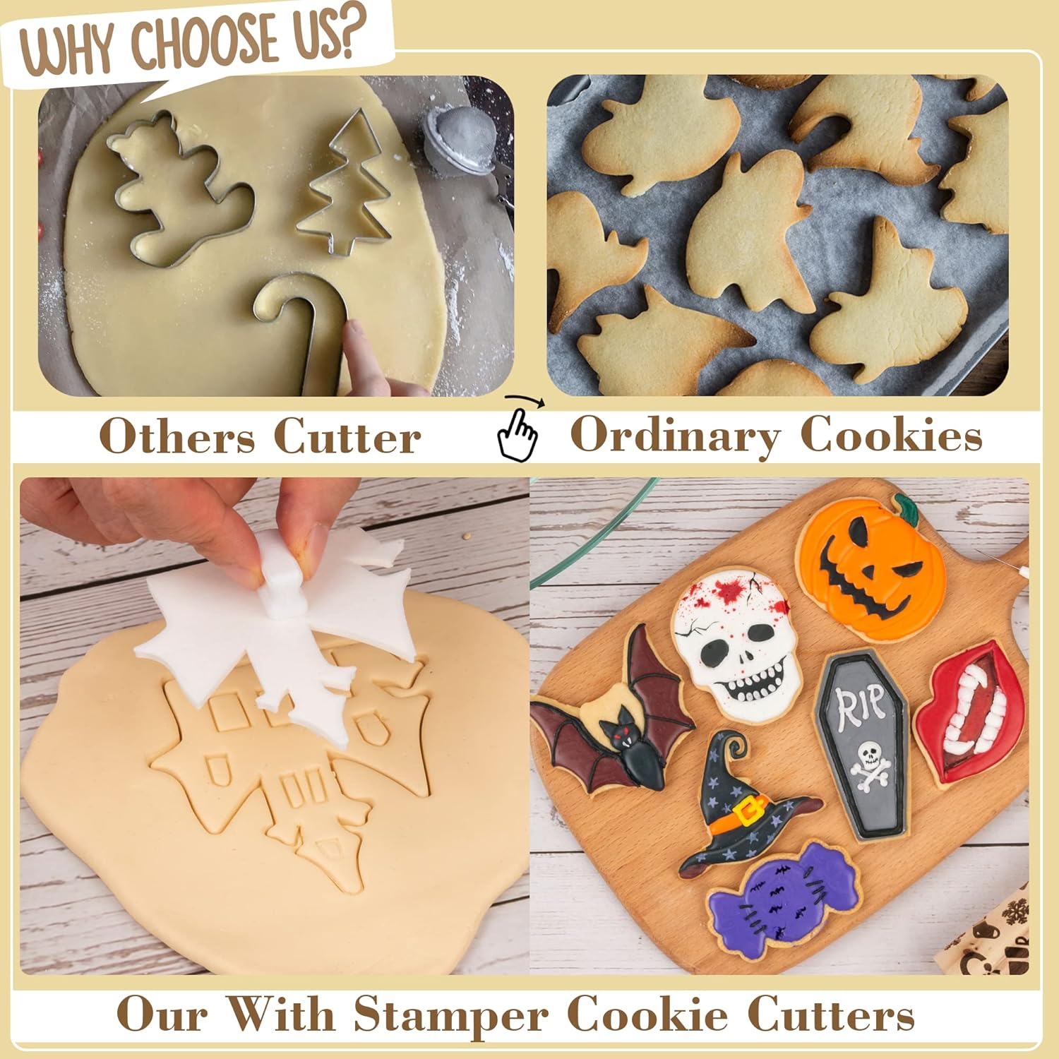 Flycalf Halloween Cookie Cutter Set 16PCS Food Grade PLA