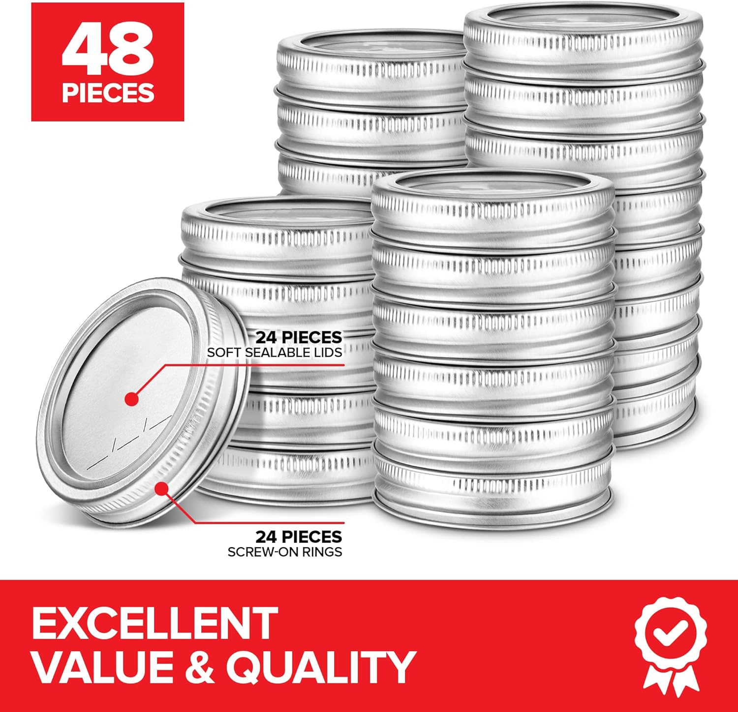 Stock Your Home 48 PC Canning Lids with Rings