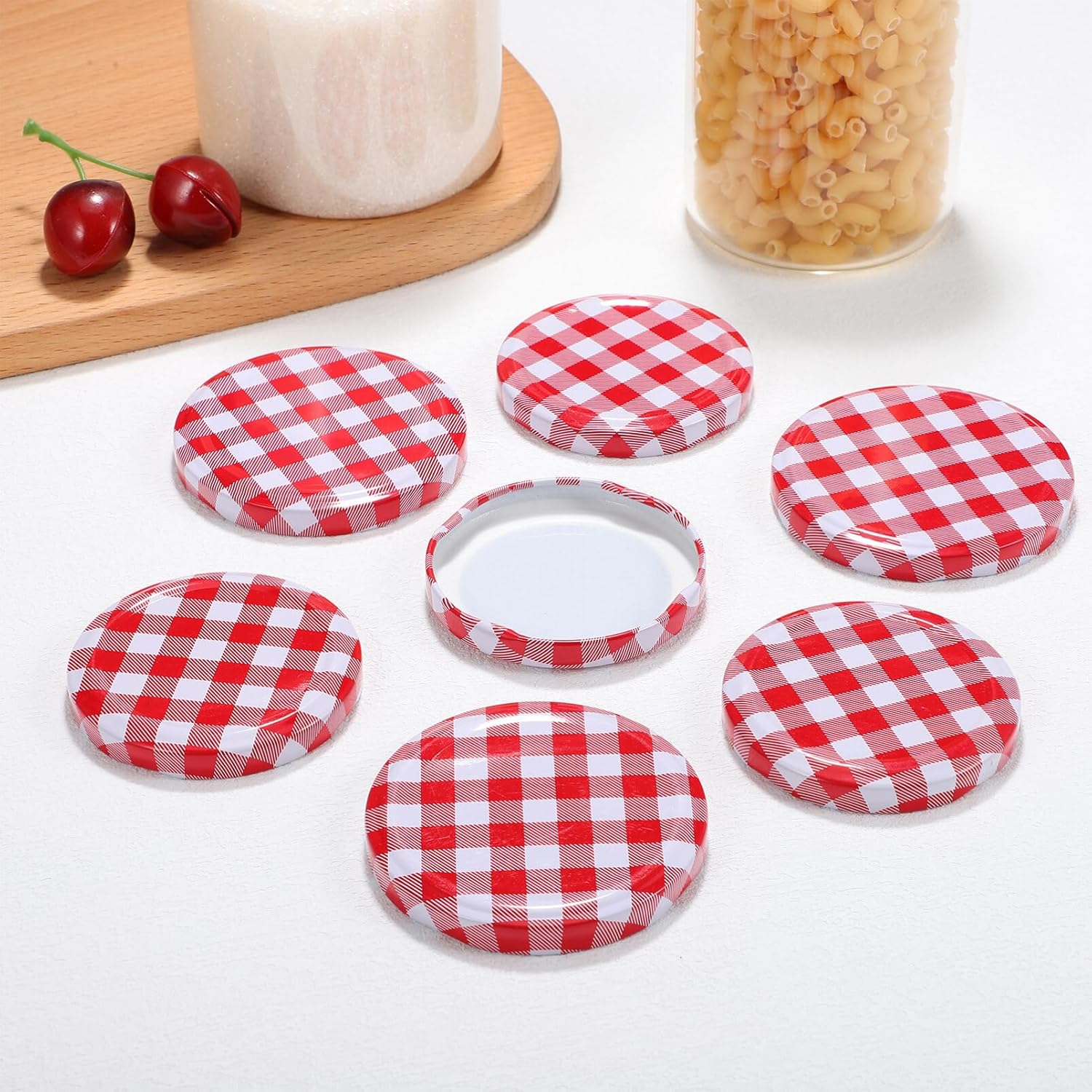 Luxshiny Red Gingham Jam Jar Lid 12pcs Decorative Canning Caps