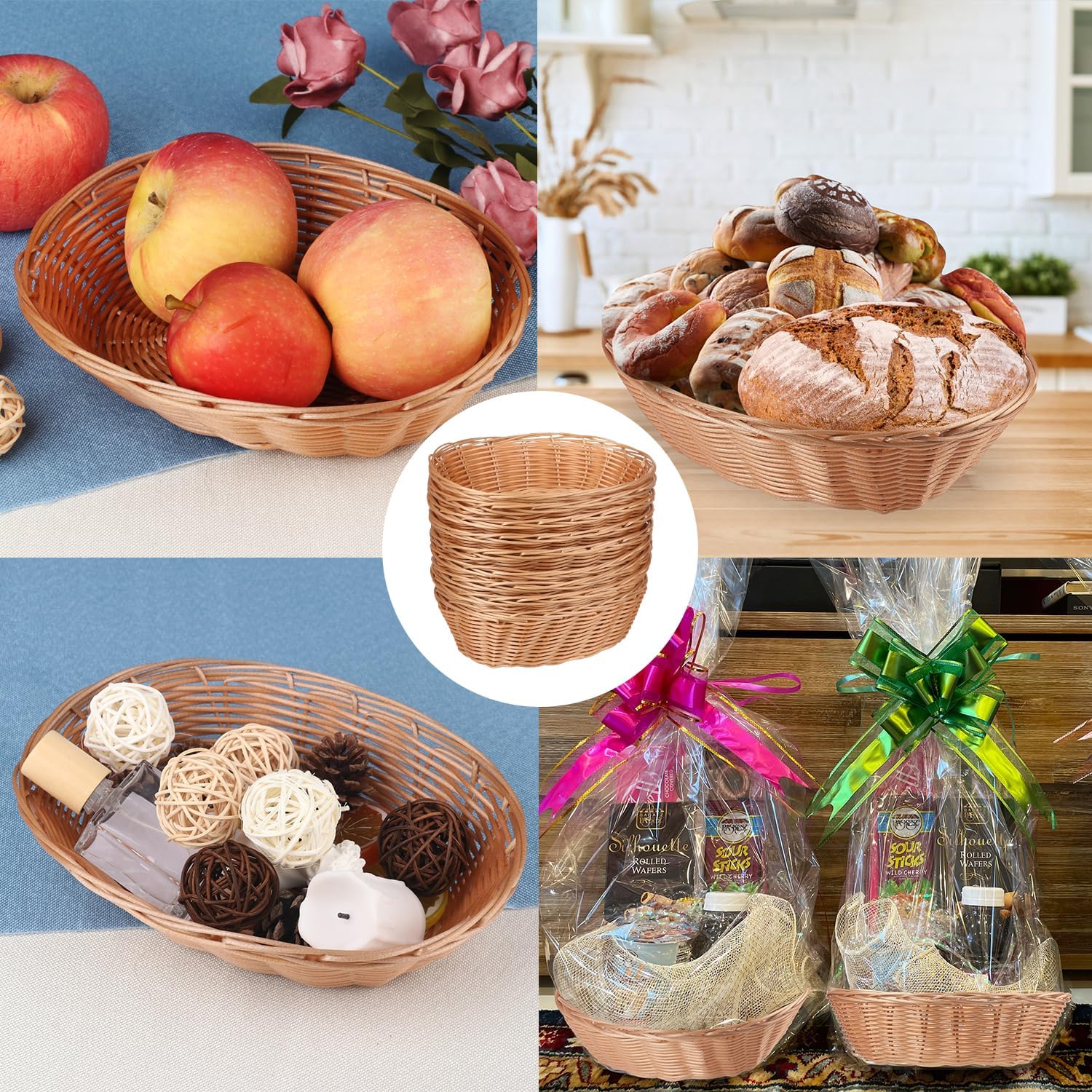 GNIEMCKIN 28 Pack Oval Plastic Wicker Bread Baskets
