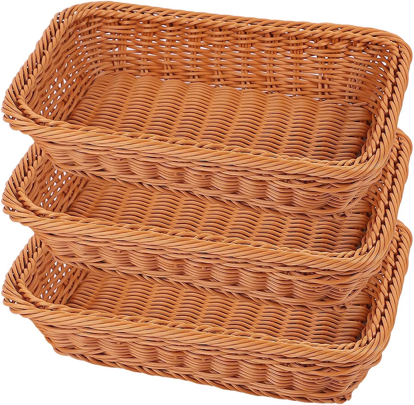 KEILEOHO 3 Pack 12 Inch Poly Wicker Bread Baskets 1