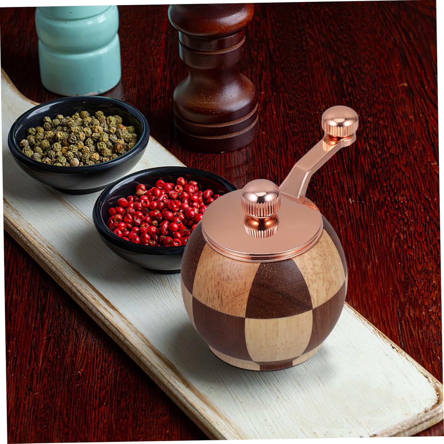 PRETYZOOM Wooden Pepper and Salt Grinder Set Hand Crank