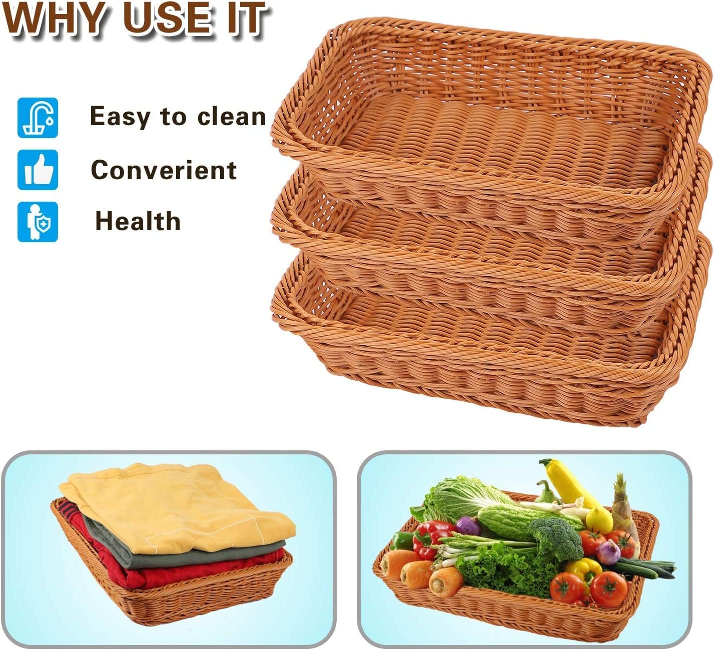KEILEOHO 3 Pack 12 Inch Poly Wicker Bread Baskets 1