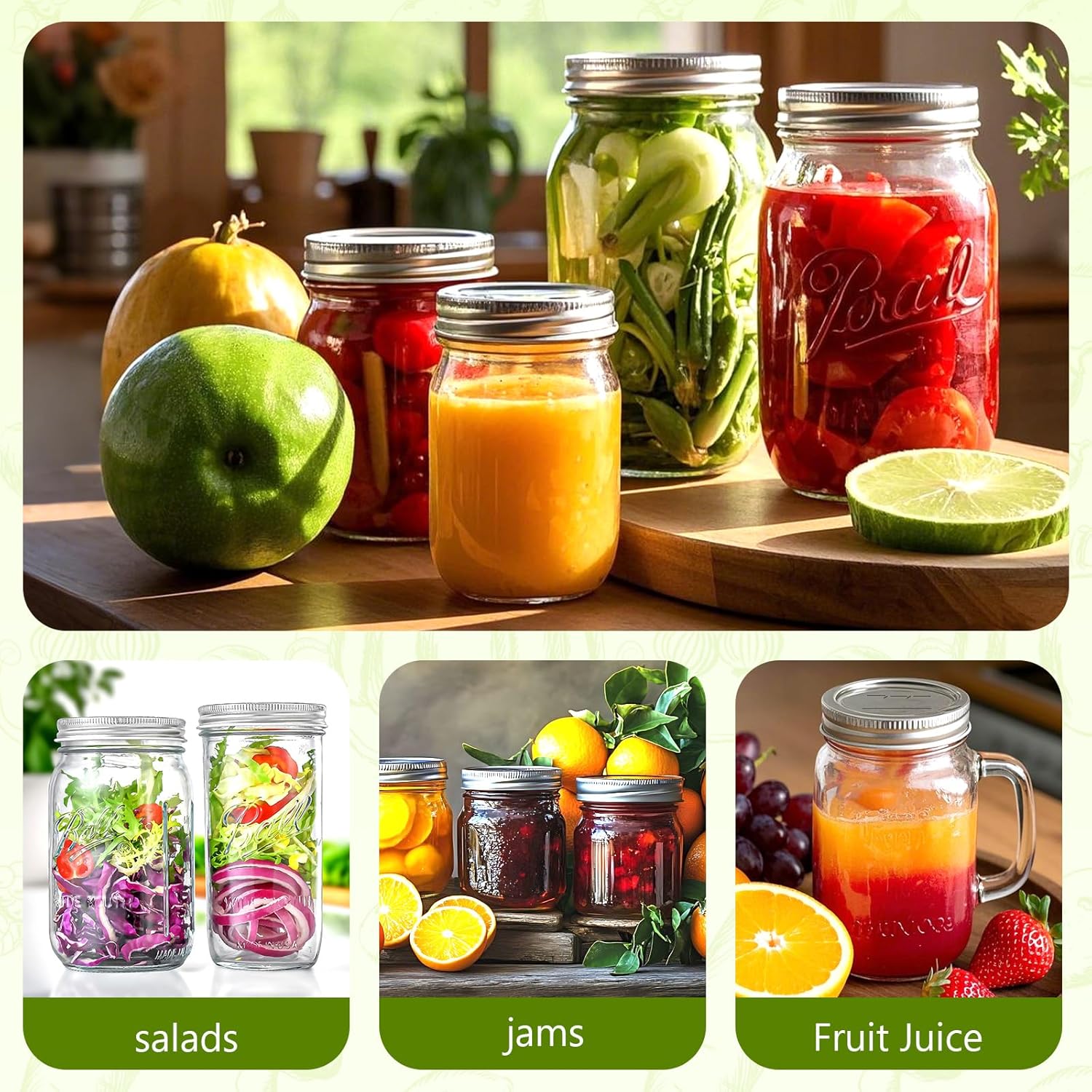 FGSAEOR 52Pcs Wide Mouth Canning Lids Bands Set