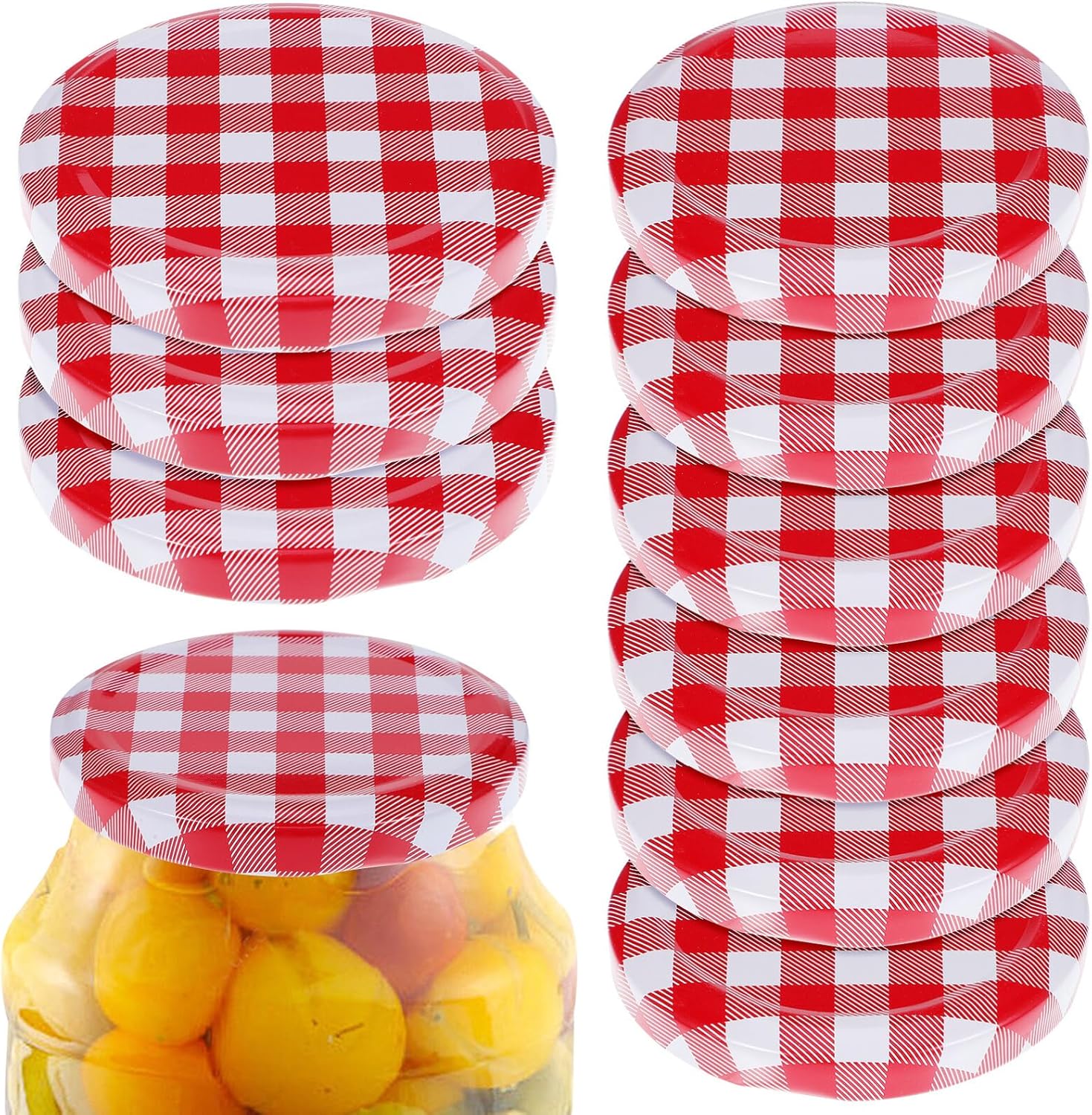 Luxshiny Red Gingham Jam Jar Lid 12pcs Decorative Canning Caps