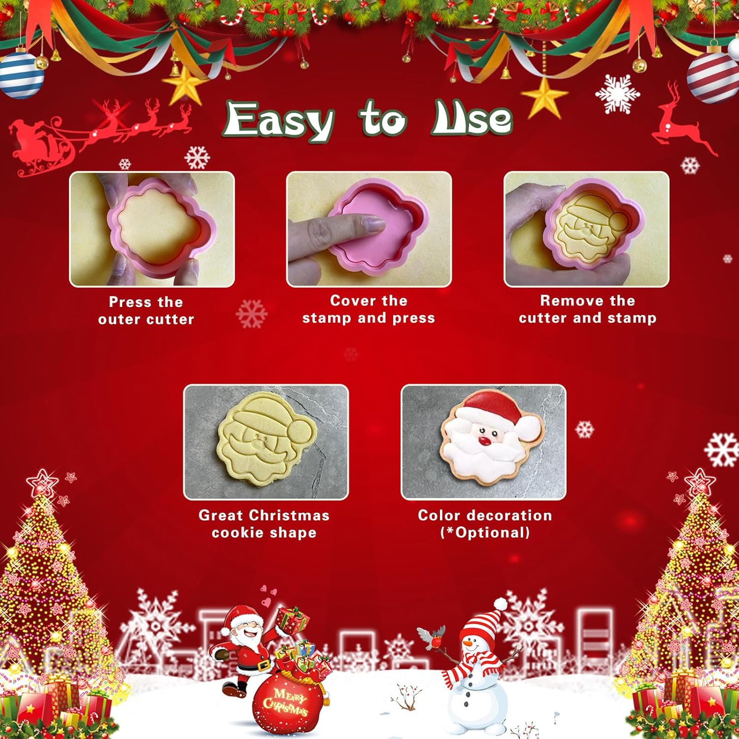 Favonuovy 8 Pcs Christmas Cookie Cutters Set
