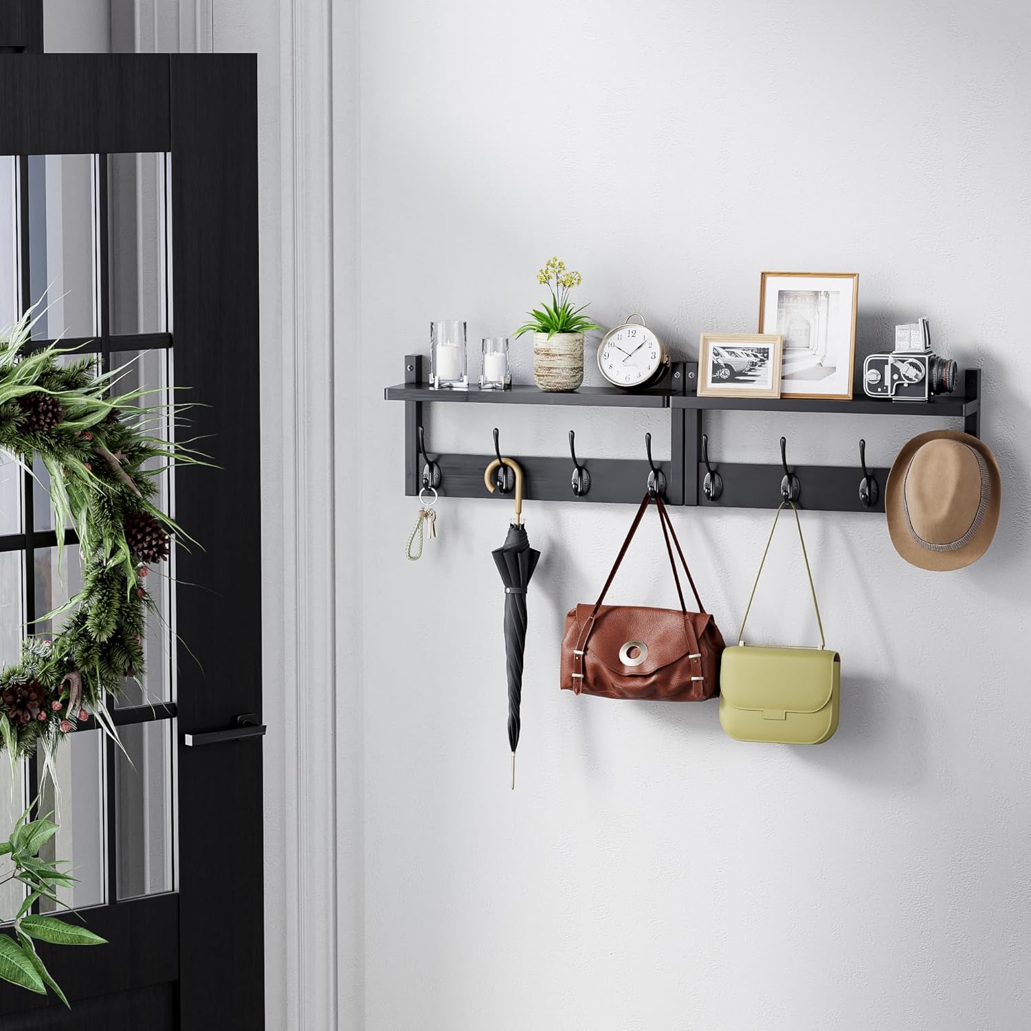 Stellstar Bamboo Coat Rack with 8 Hooks 2-Pack Black