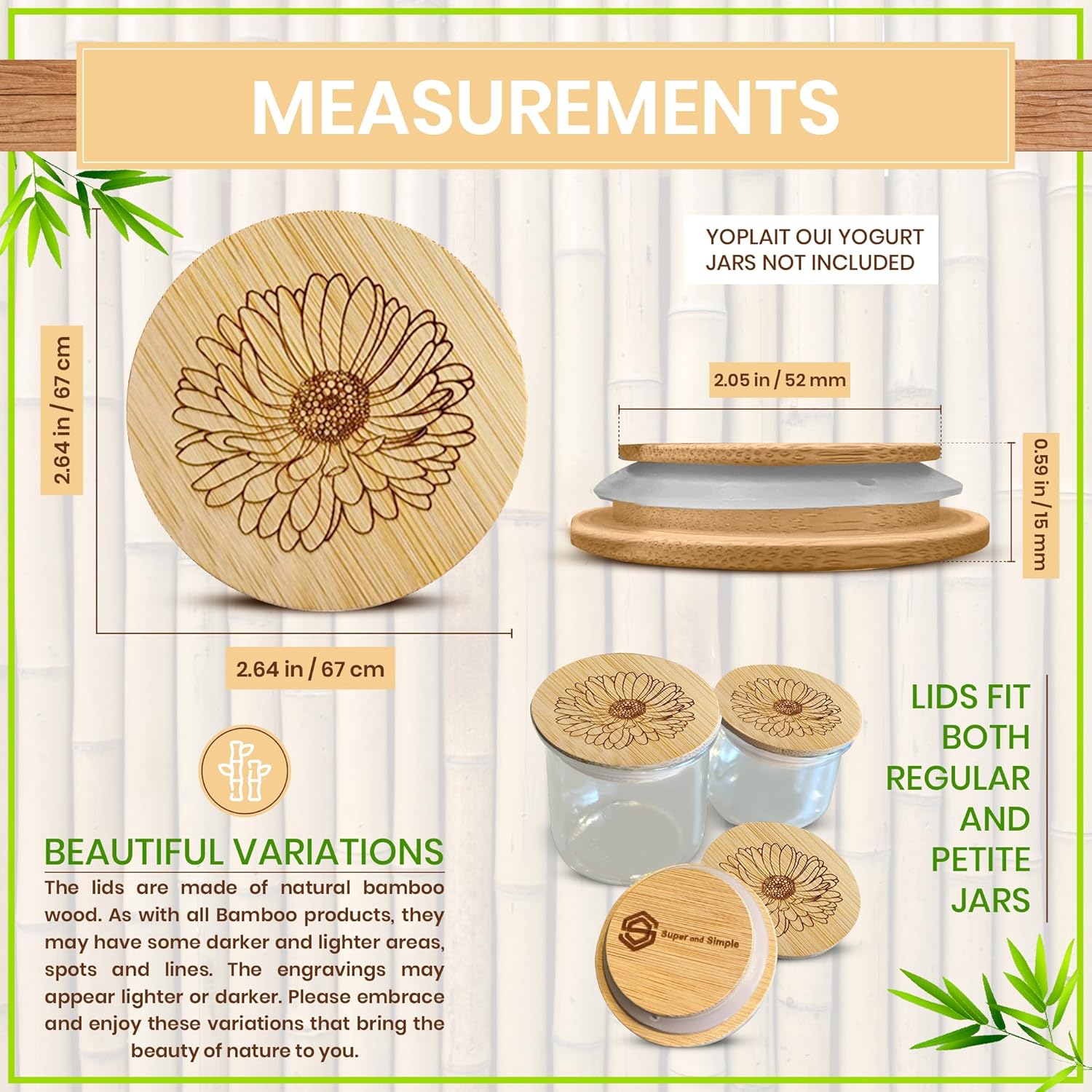 Super and Simple 24 Reusable Bamboo Lids for Oui Yogurt Jars 1