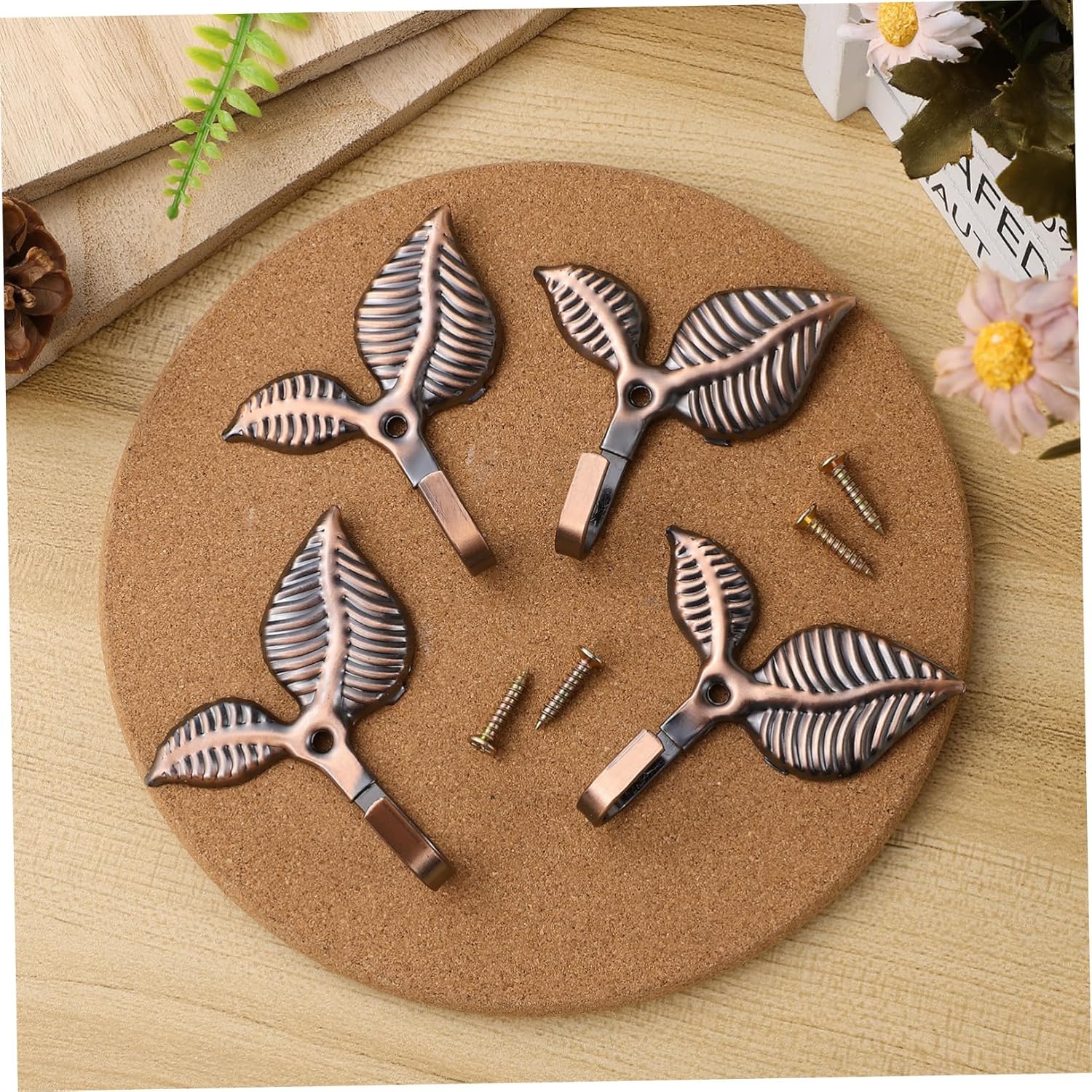 VALICLUD 4Set Vintage Leaf Wall Coat Hooks