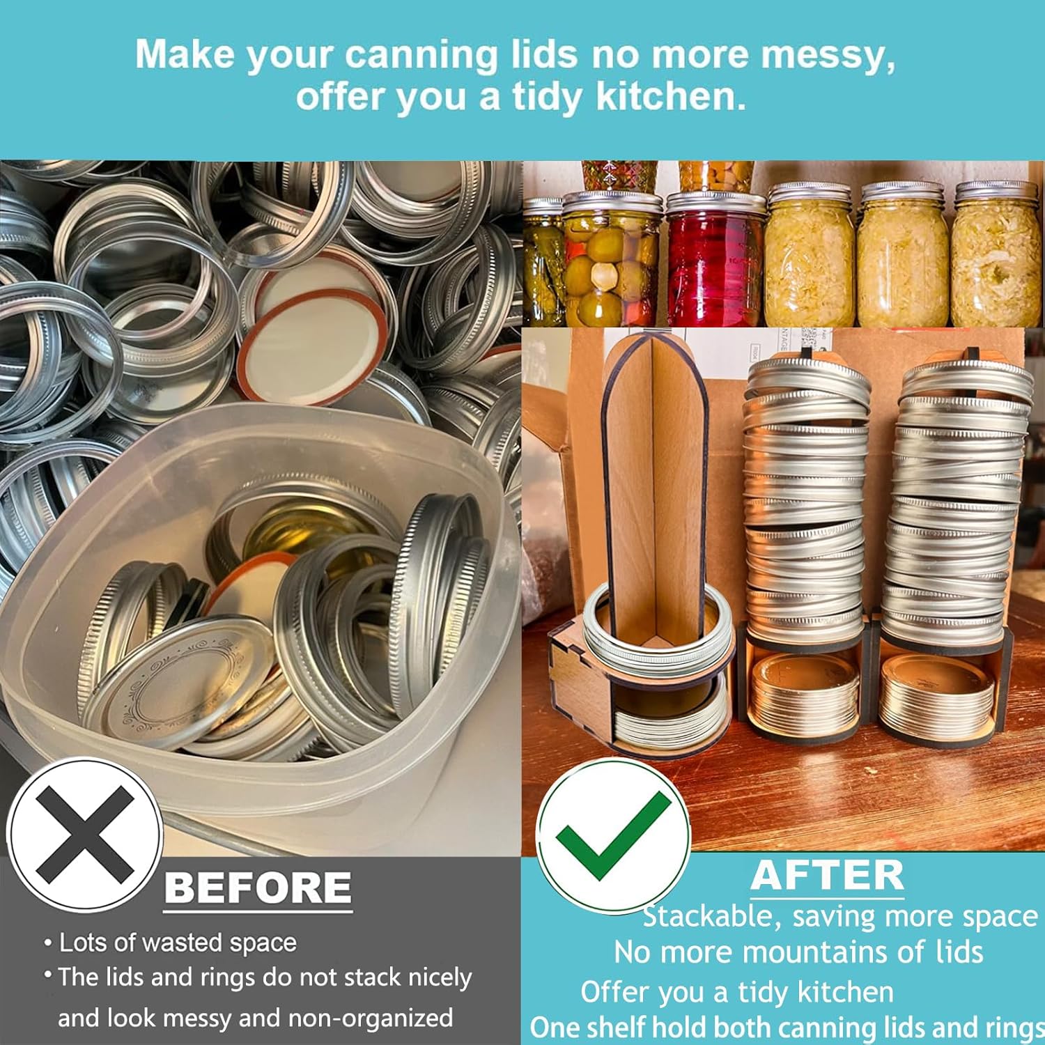 Mason Jar Lid Organizer Wood Storage for Canning Lids and Rings