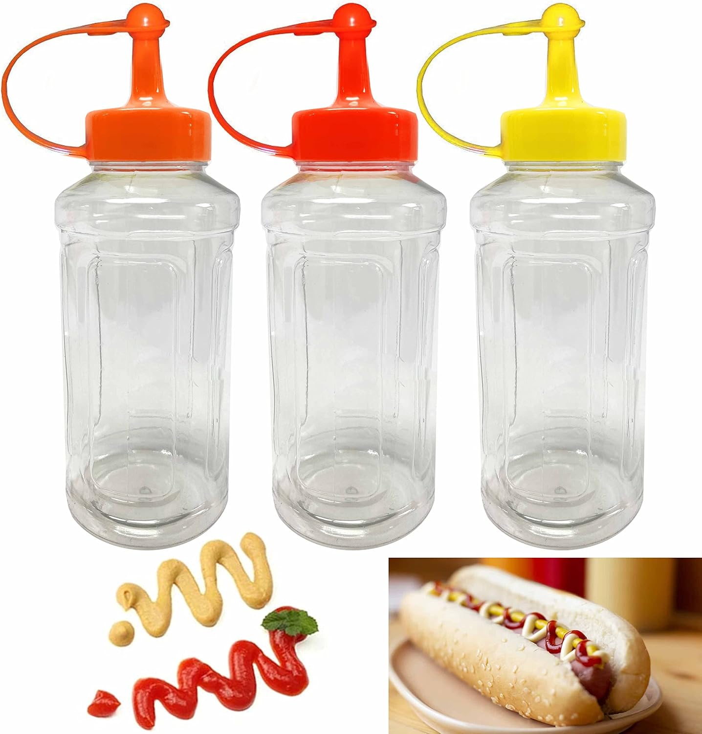 3 Pc Clear Plastic Squeeze Bottles 10oz