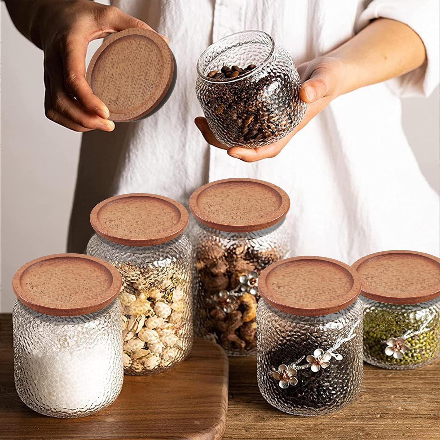 VinBee 6-Pack Reusable Wooden Mason Jar Lids