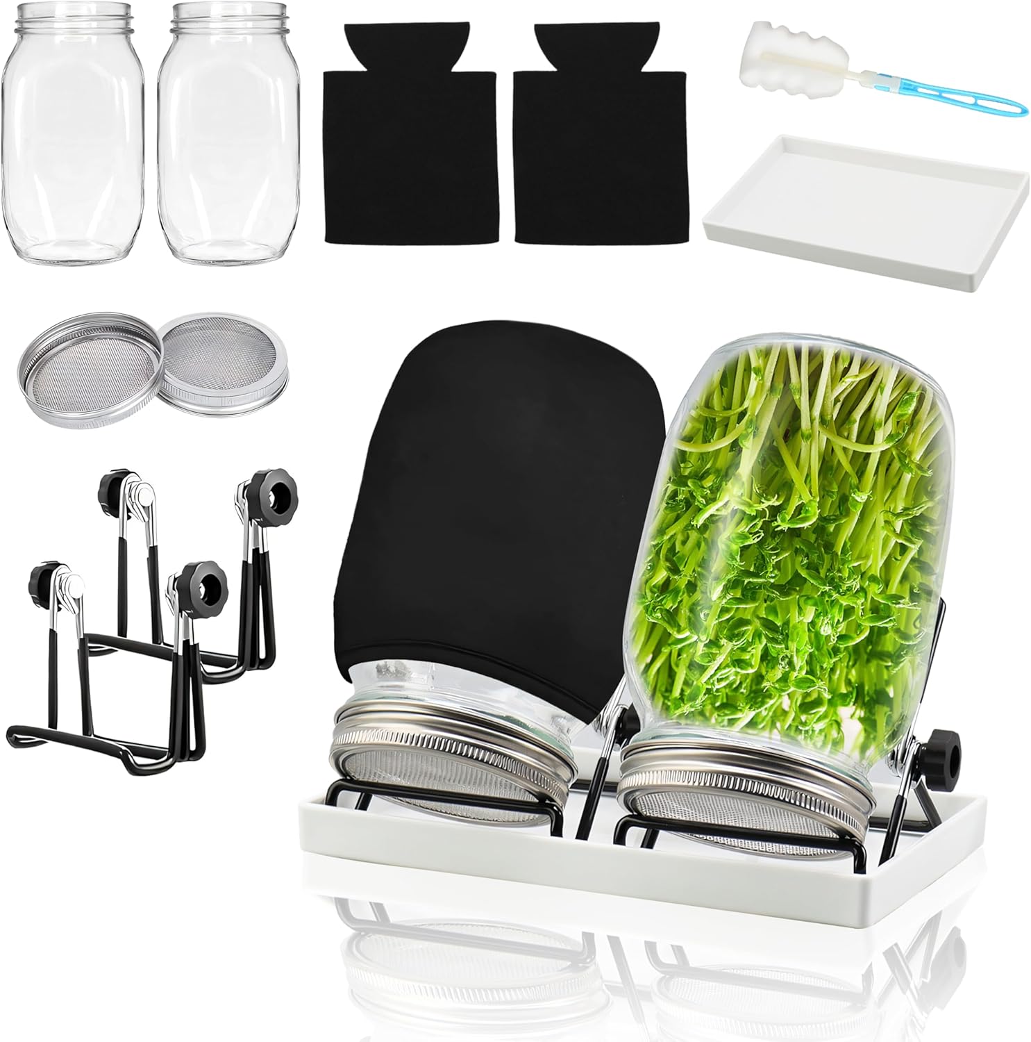 EKPYUB Upgrade Sprouting Jar Kit 2Pcs with Lids and Stand