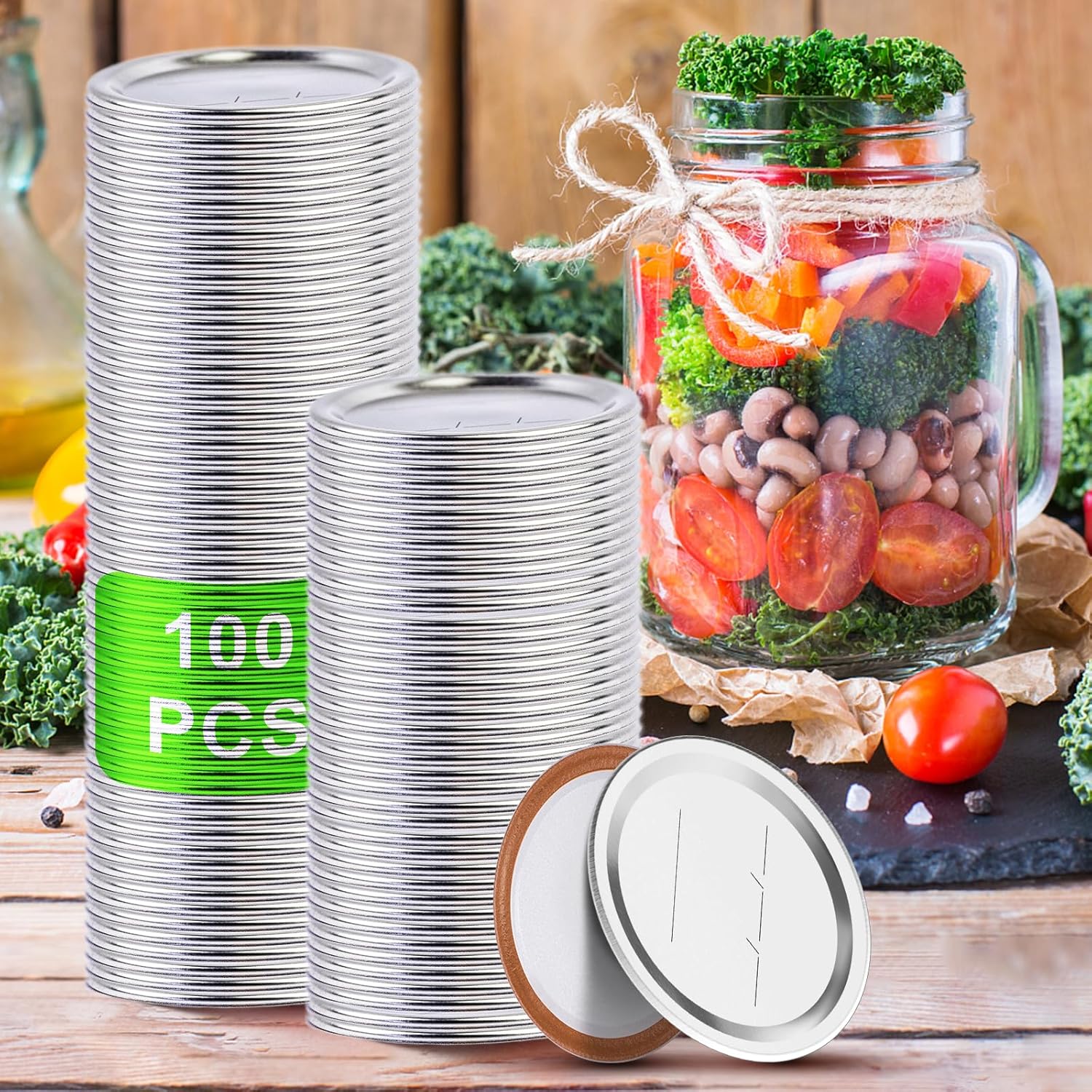 100 Pcs Canning Lids with Food Grade Silicone Seal