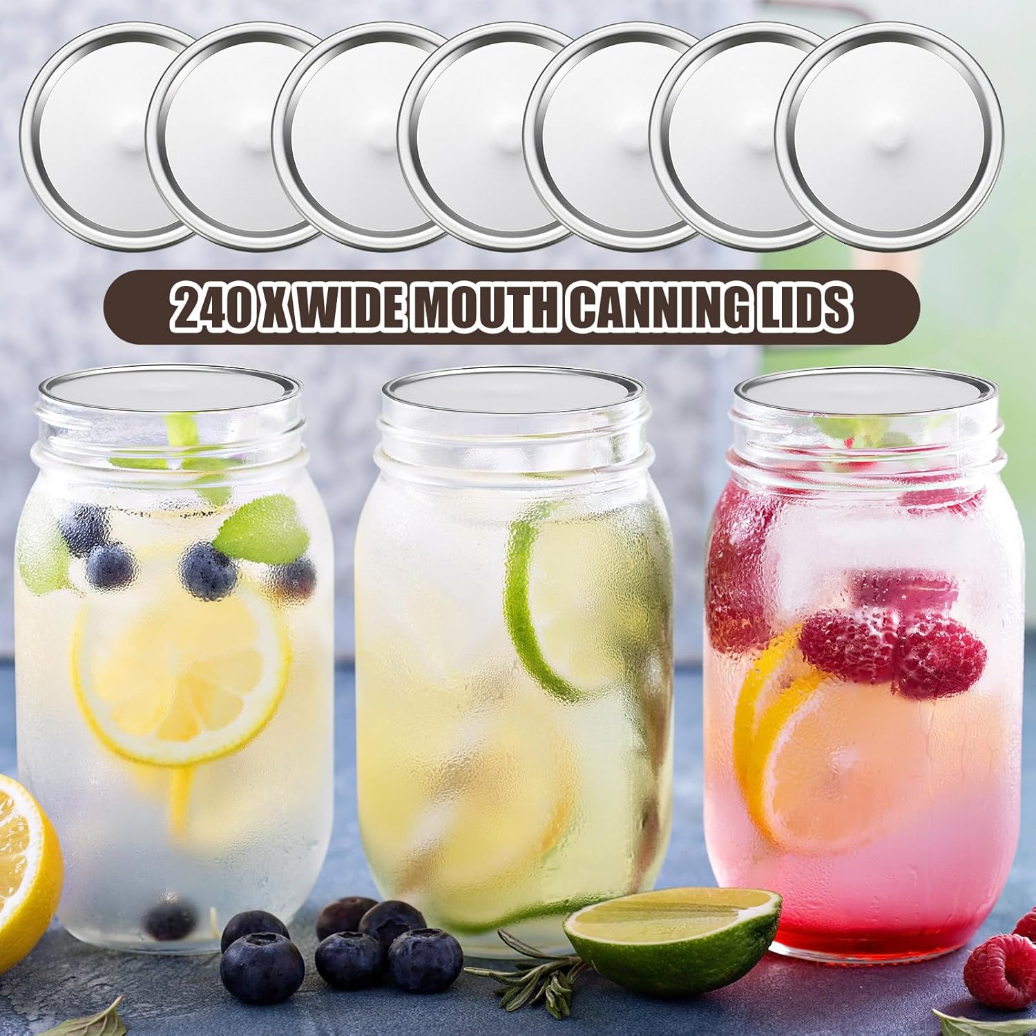 Nuogo 240 Pcs Wide Mouth Canning Lids with Silicone Sealing Rings