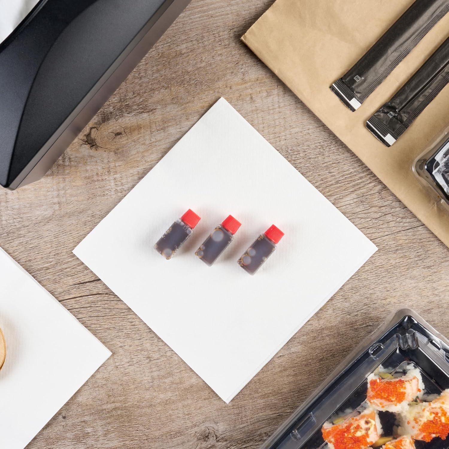 Restaurantware Mini Soy Sauce Bottles 6 mL 100 Pack with Red Caps