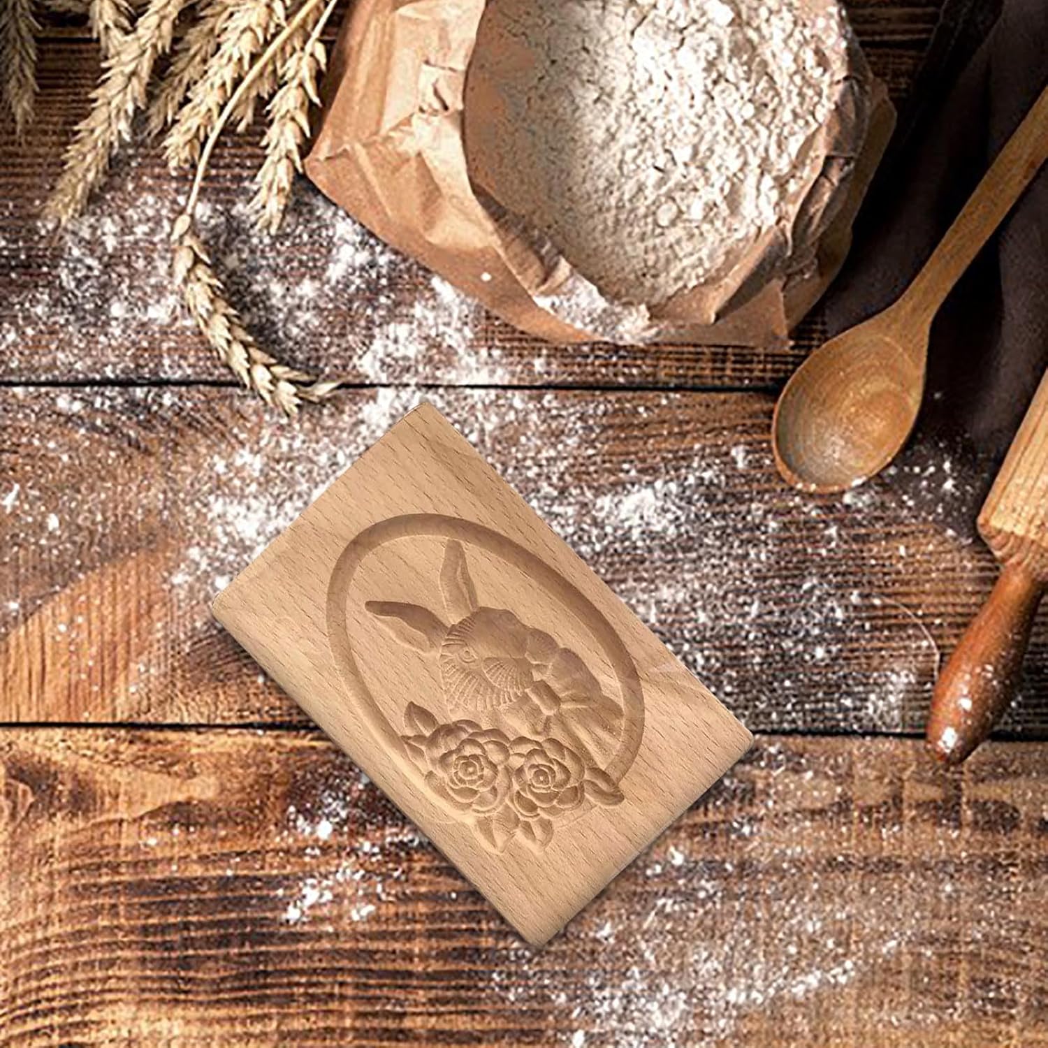 Wooden Cookie Molds with 3D Carved Shapes for Baking