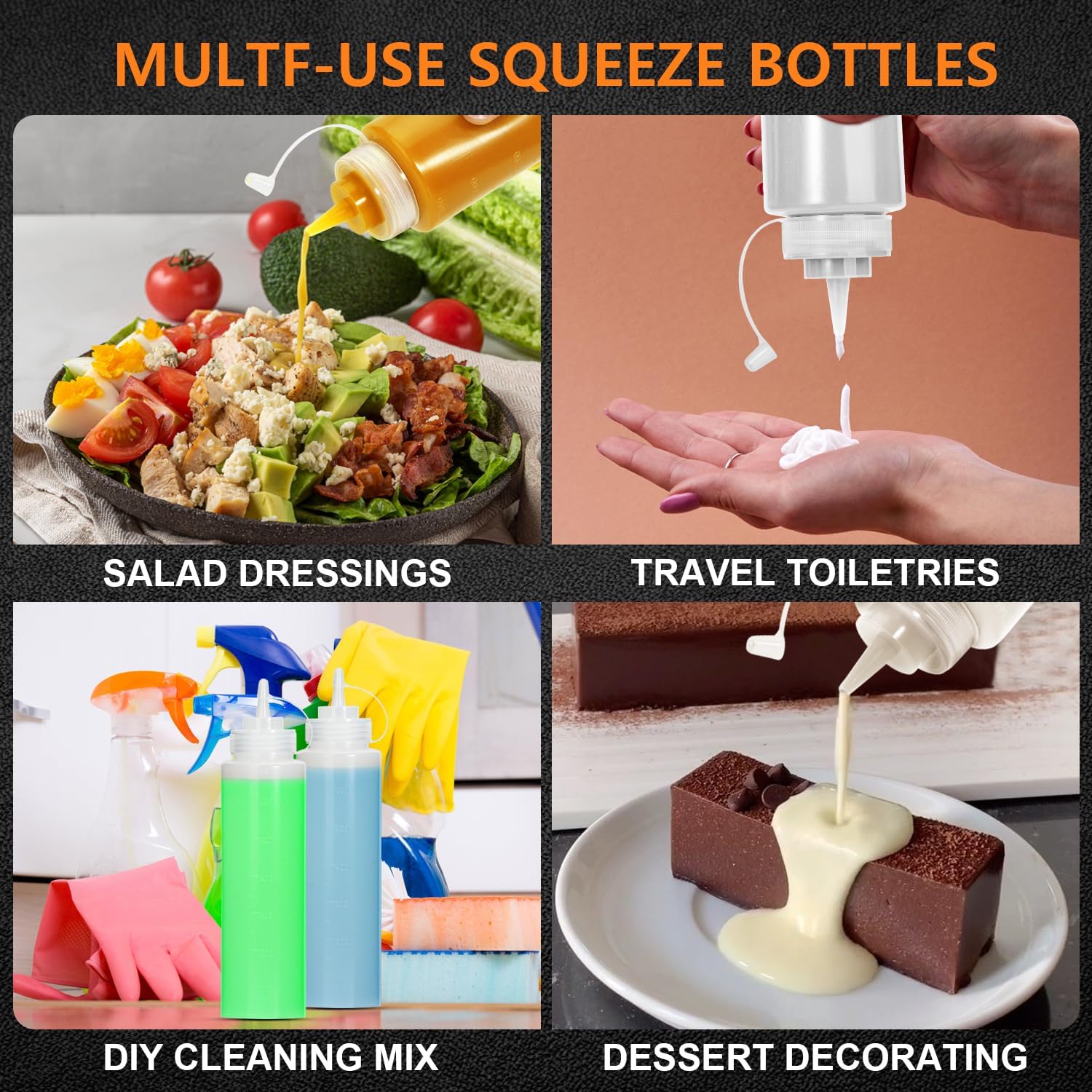 OAMCEG 3 Pack 24 Oz Ketchup Squeeze Bottles with BPA Free Discrete Measurements