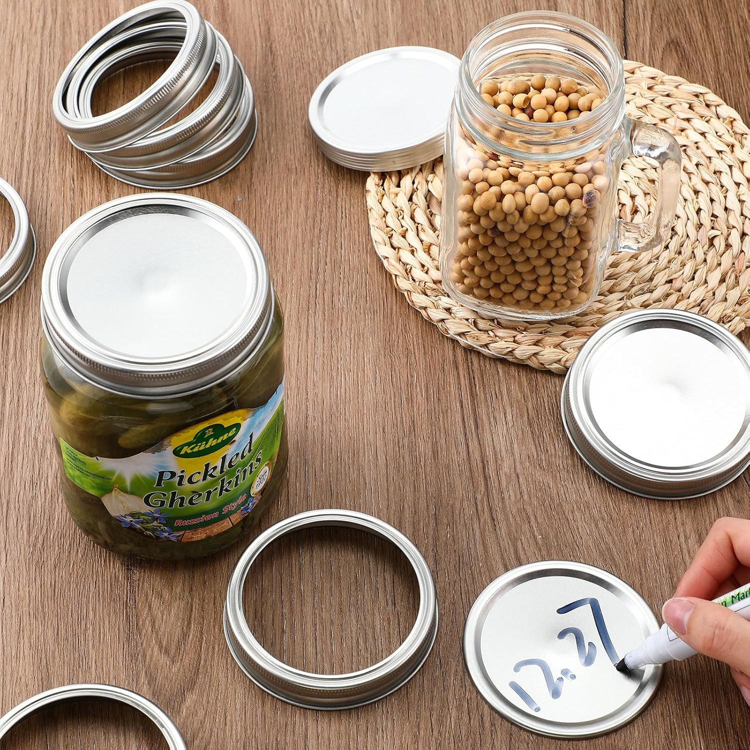 Nuogo 240 Pcs Wide Mouth Canning Lids with Silicone Sealing Rings